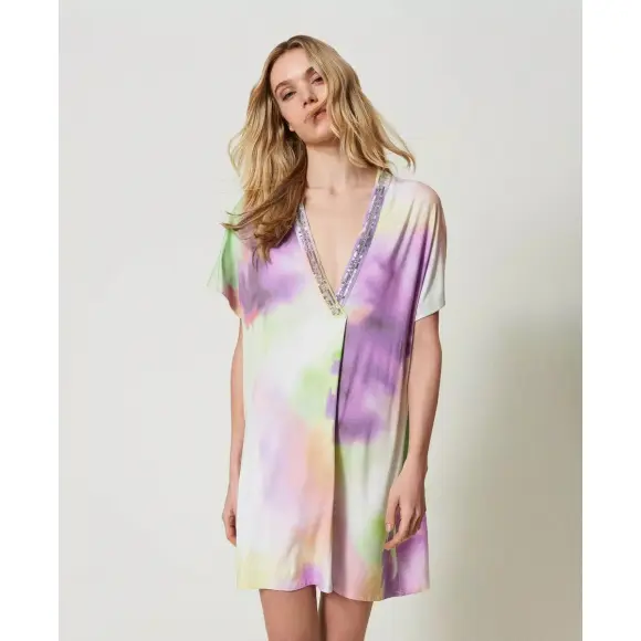 Twin-set Kaftan met tie-dye print en pailletten