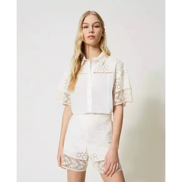 Afbeelding van Twin-set Poplin hirt h broderie anglaie and lace