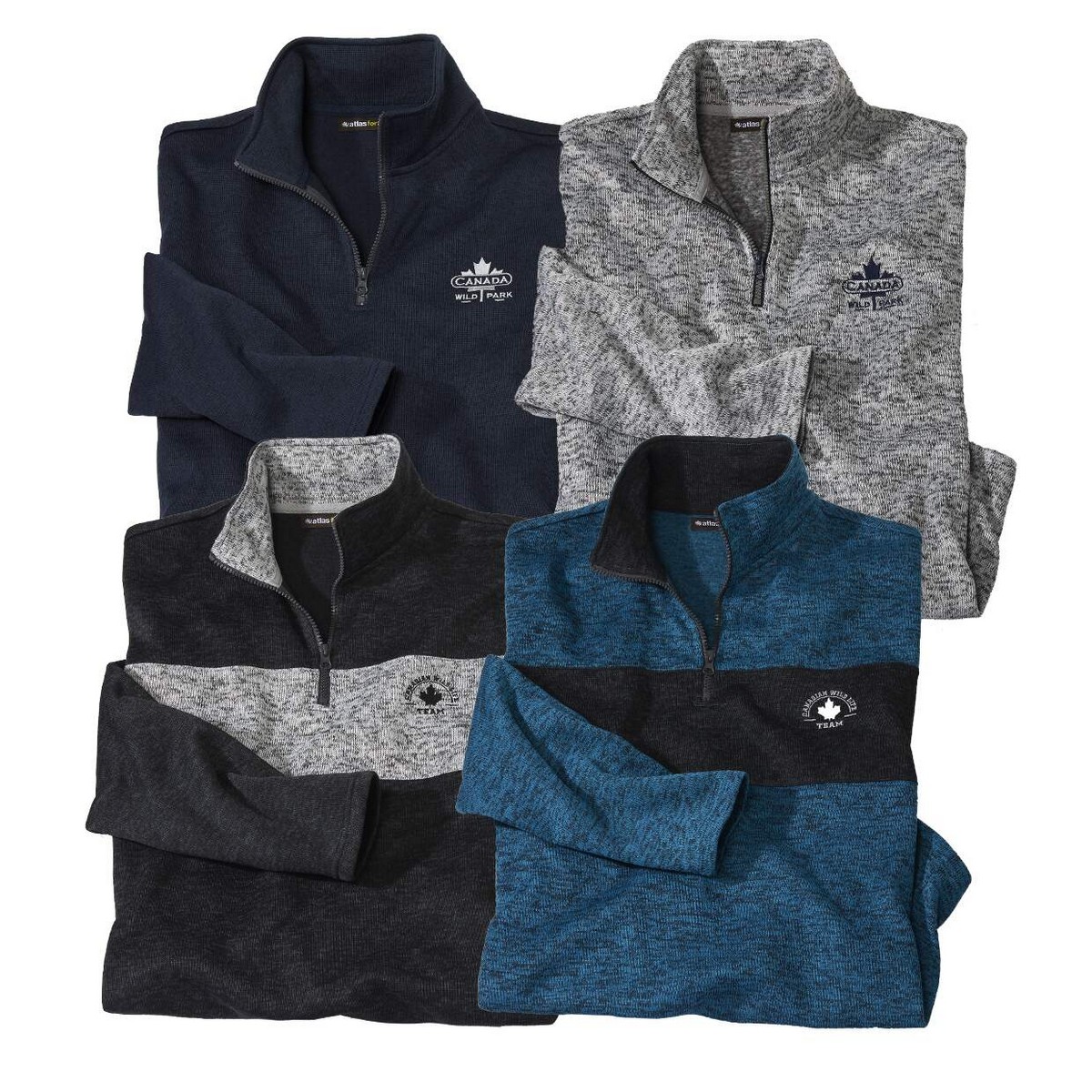 Atlas For Men Heren trui met geborstelde fleece zip neck (set van 4)