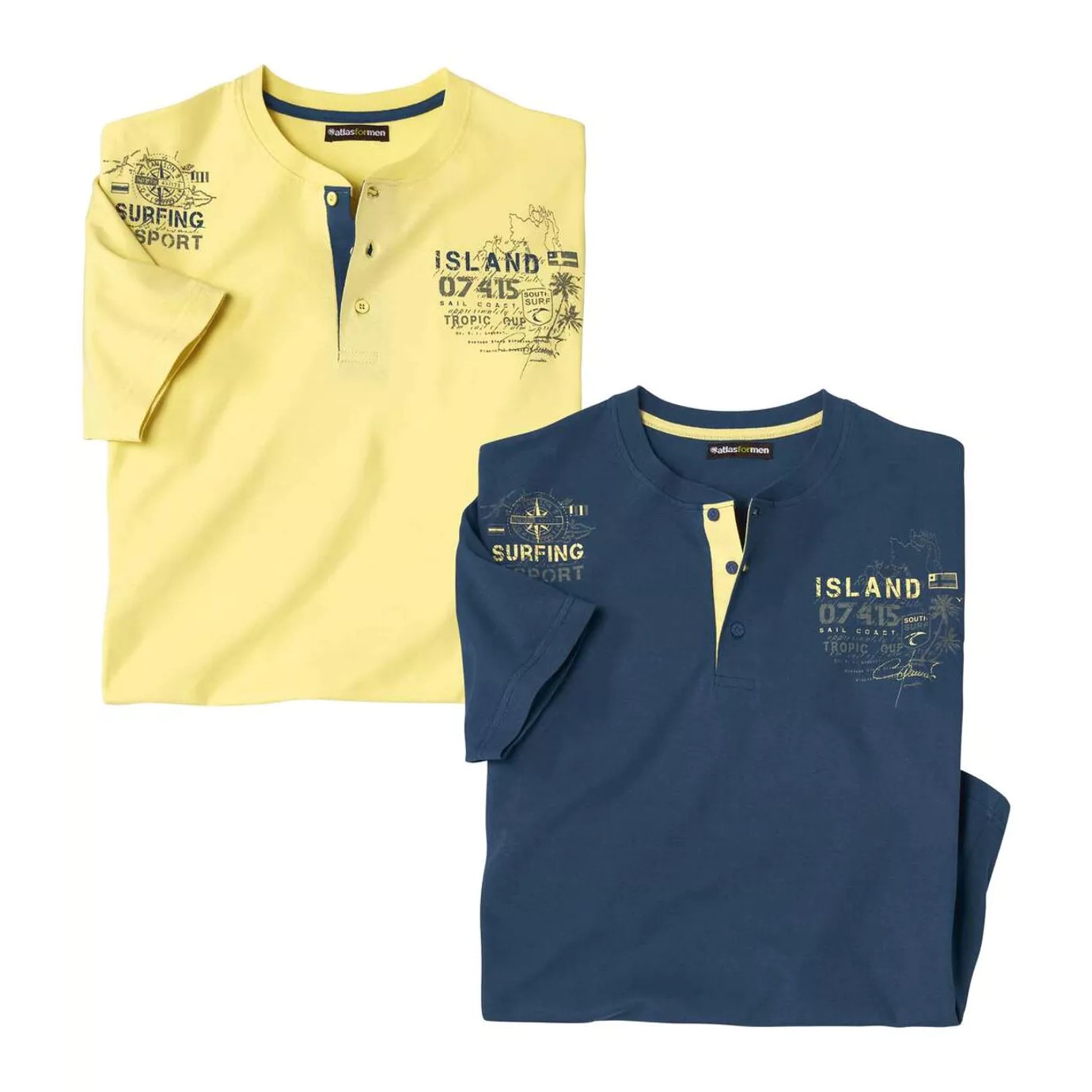 Atlas For Men Heren-t-shirt met knoopsluiting (set van 2)