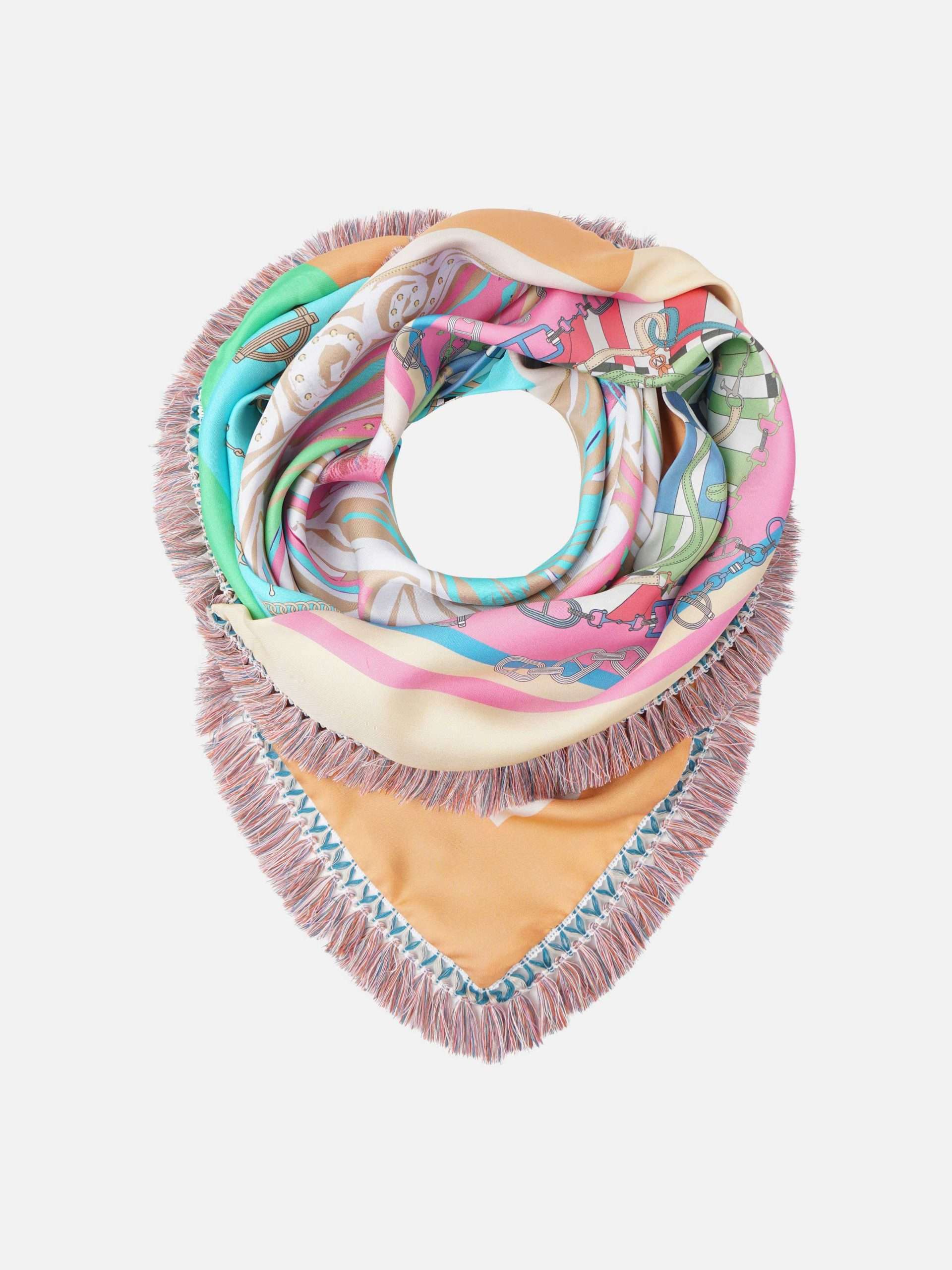 Afbeelding van Mucho Gusto Zijden sjaal zambia roze met turquoise patchwork