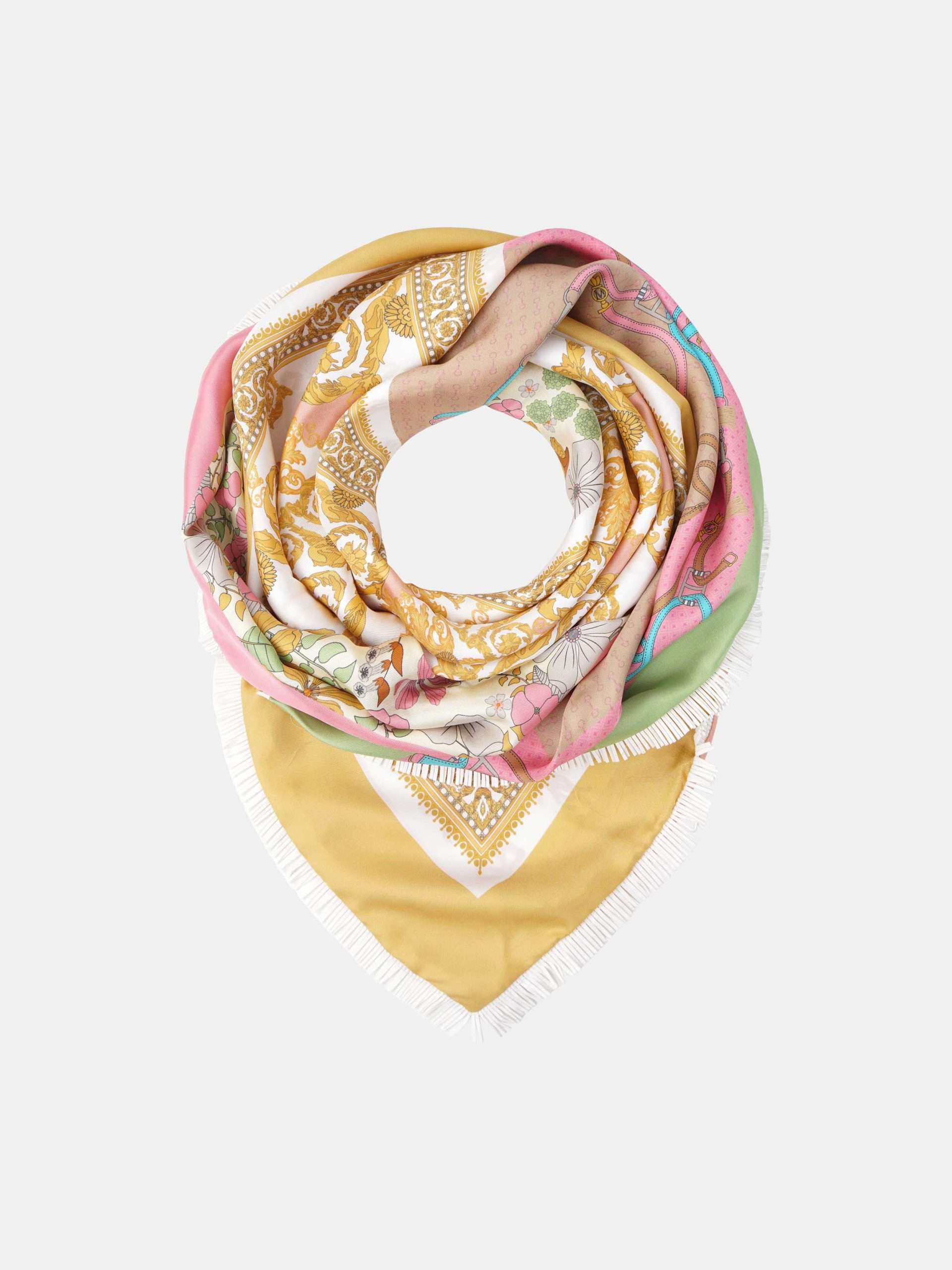 Afbeelding van Mucho Gusto Zijden sjaal st. tropez xs franjes roze met wit patchwork
