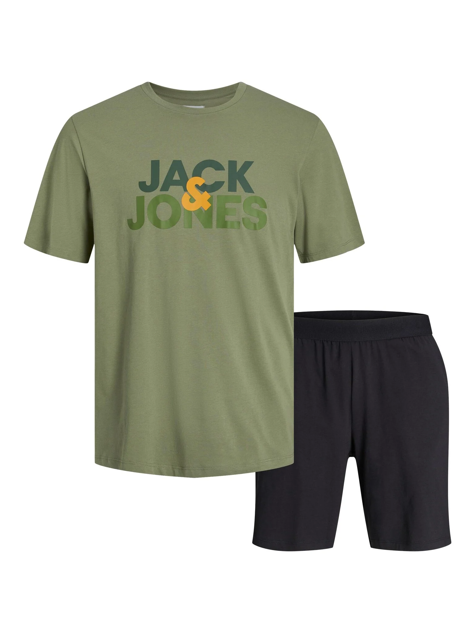 Afbeelding van Jack & Jones Heren korte shortama pyjamaset jacula groen/zwart