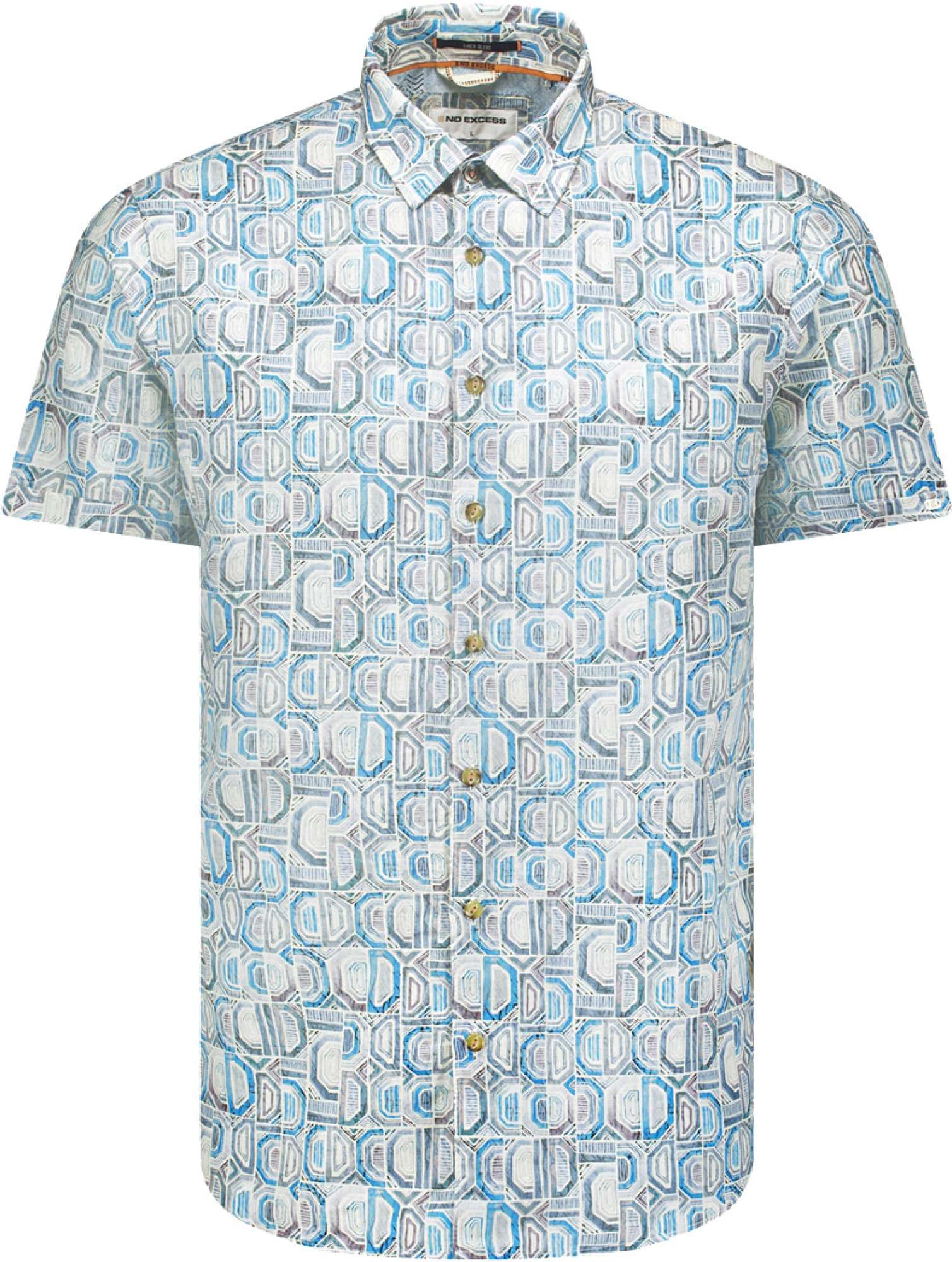 No Excess Overhemd korte mouw met print allover aqua