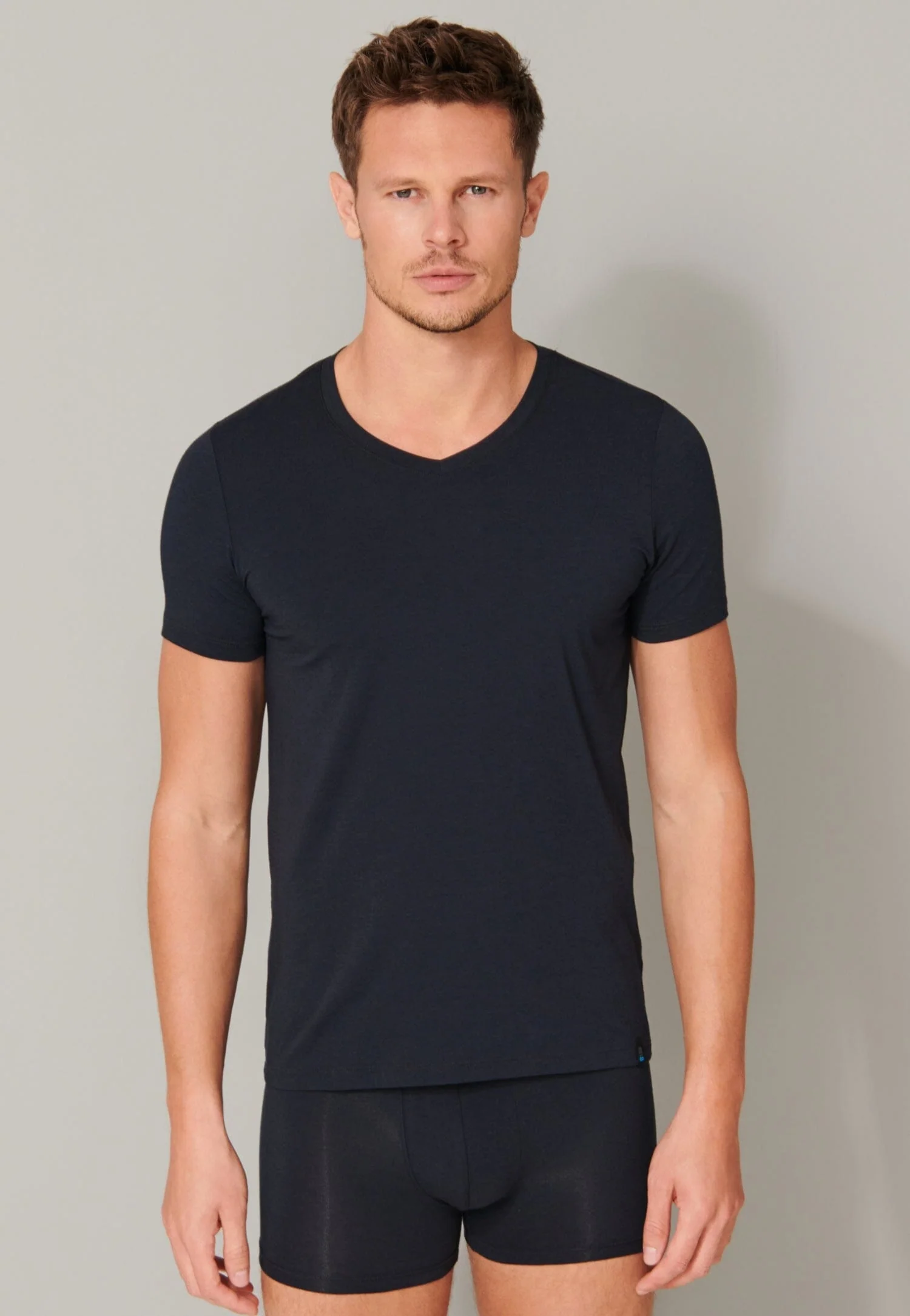Schiesser Long life soft t-shirt blauw/ zwart
