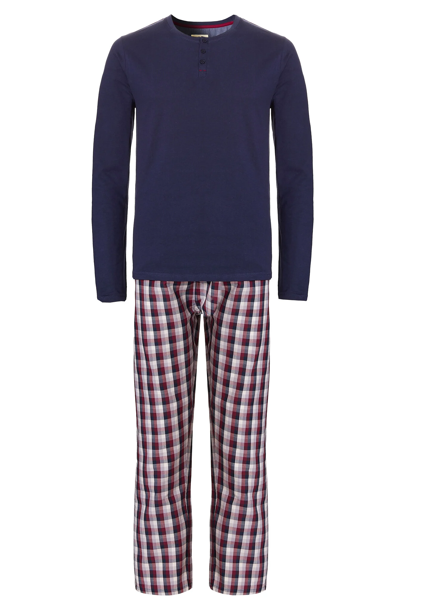 Afbeelding van Phil & Co Heren pyjama set lang katoen blauw geblokt