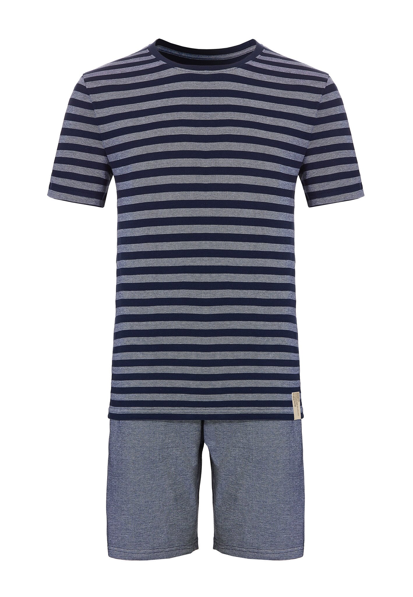 Afbeelding van Phil & Co Heren shortama korte pyjama katoen blauw / grijs gestreept
