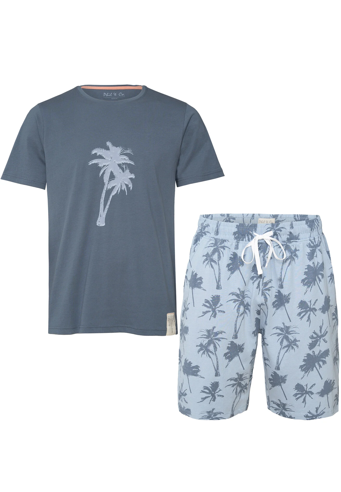 Afbeelding van Phil & Co Heren shortama korte pyjama katoen palm print donker