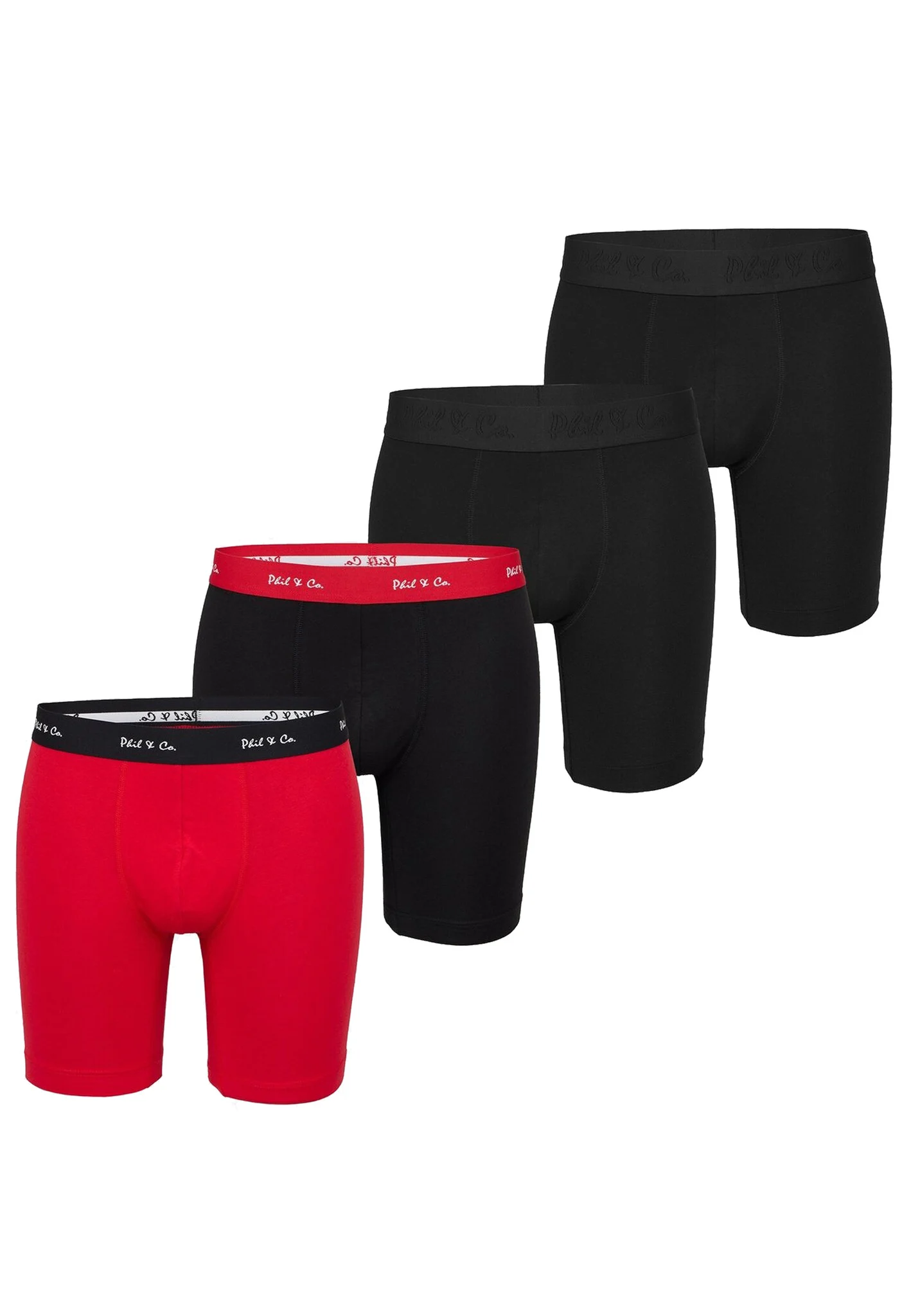 Phil & Co Boxershorts heren met lange pijpen boxer briefs 4-pack rood / zwart