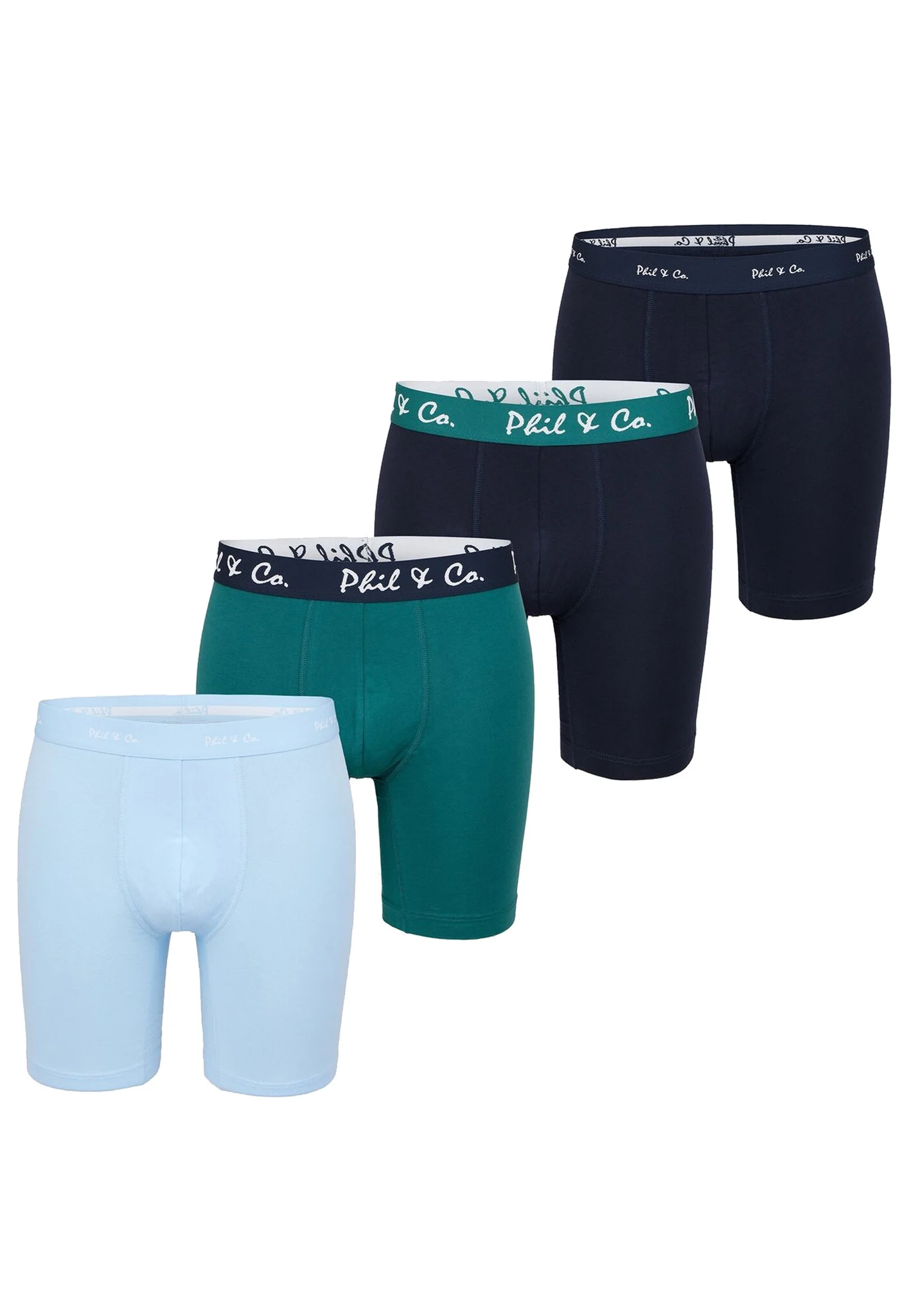 Phil & Co Boxershorts heren met lange pijpen boxer briefs 4-pack blauw / groen