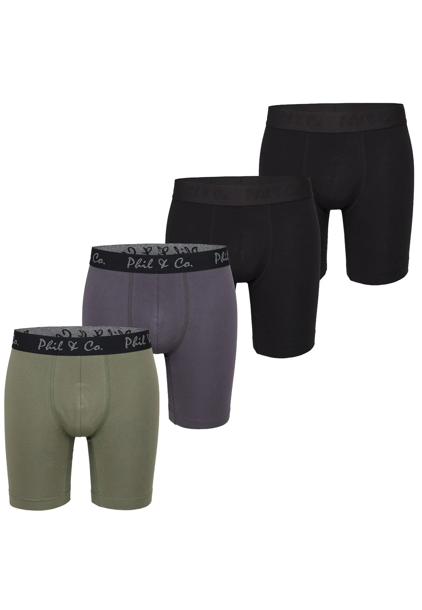 Phil & Co Boxershorts heren met lange pijpen boxer briefs 4-pack groen / zwart