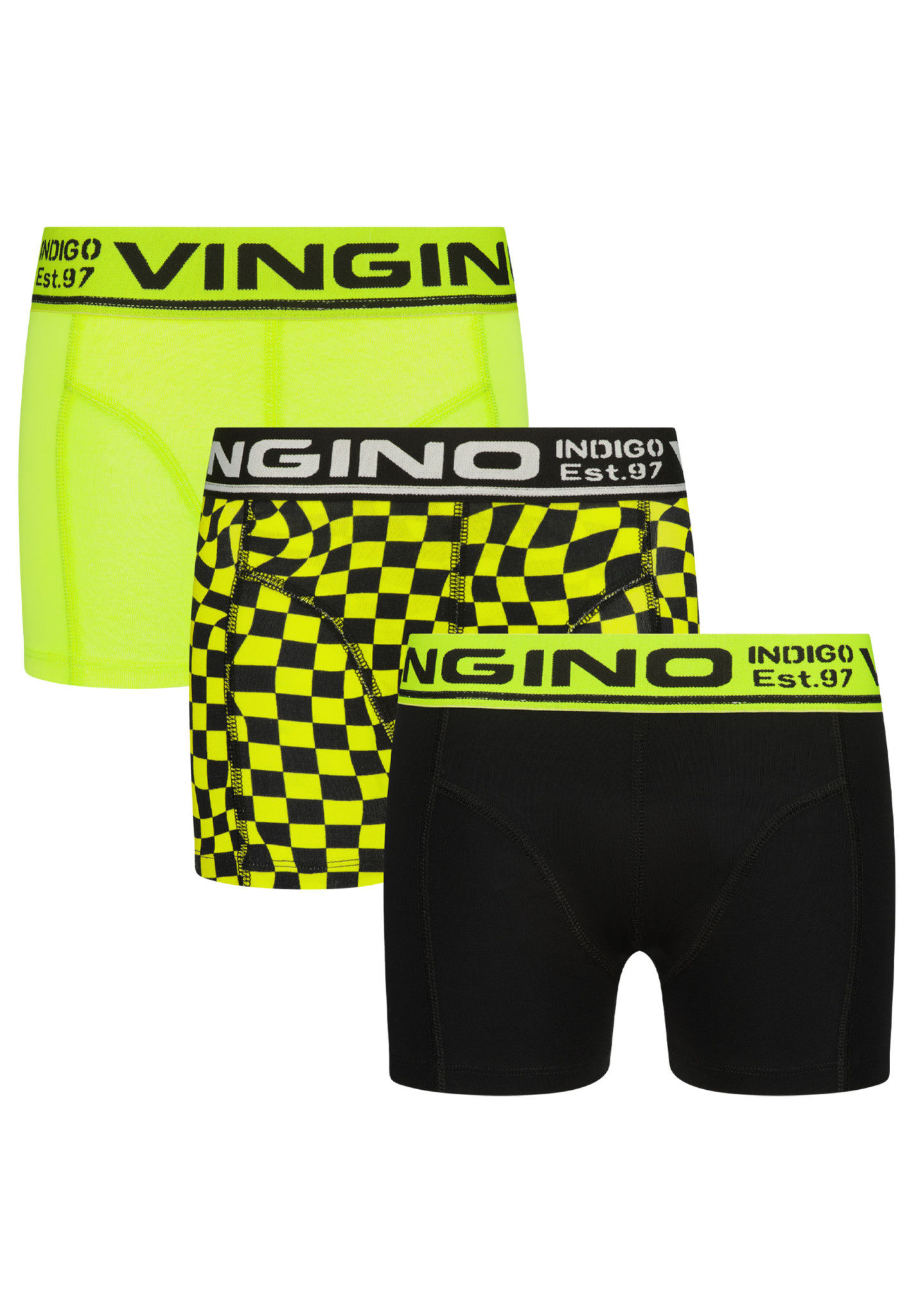 Afbeelding van Vingino Jongens ondergoed 3-pack boxers check neon