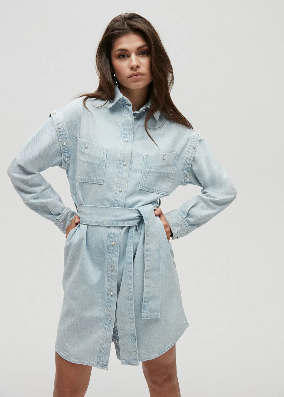 Homage to Denim Licht denim jurk met afneembare mouwen