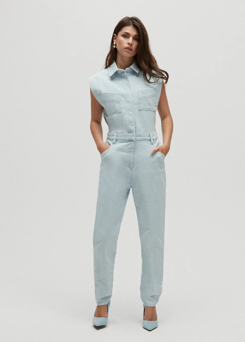 Homage to Denim Licht mouwloze denim jumpsuit