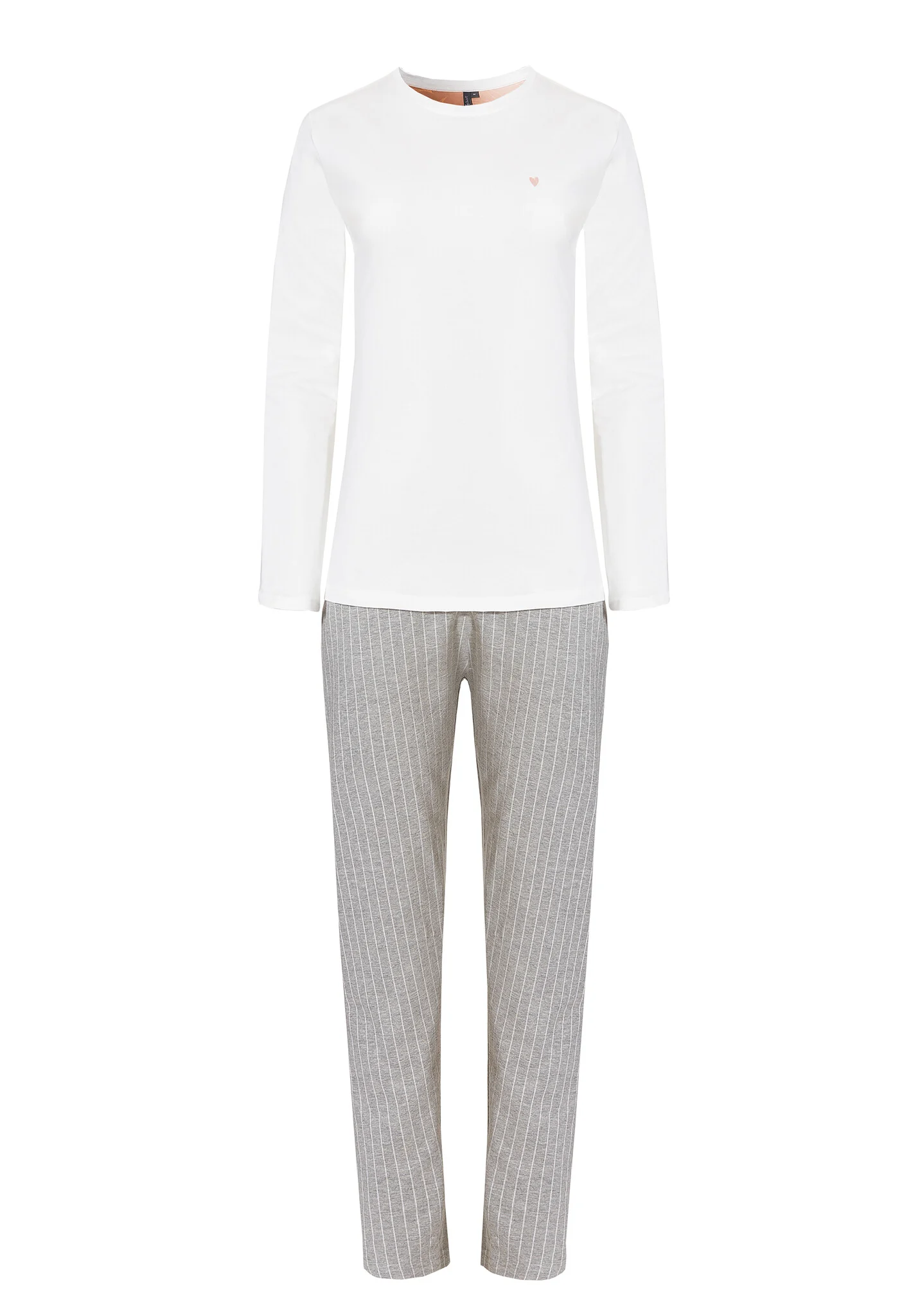 By Louise Dames pyjama set lang wit/grijs gestreept