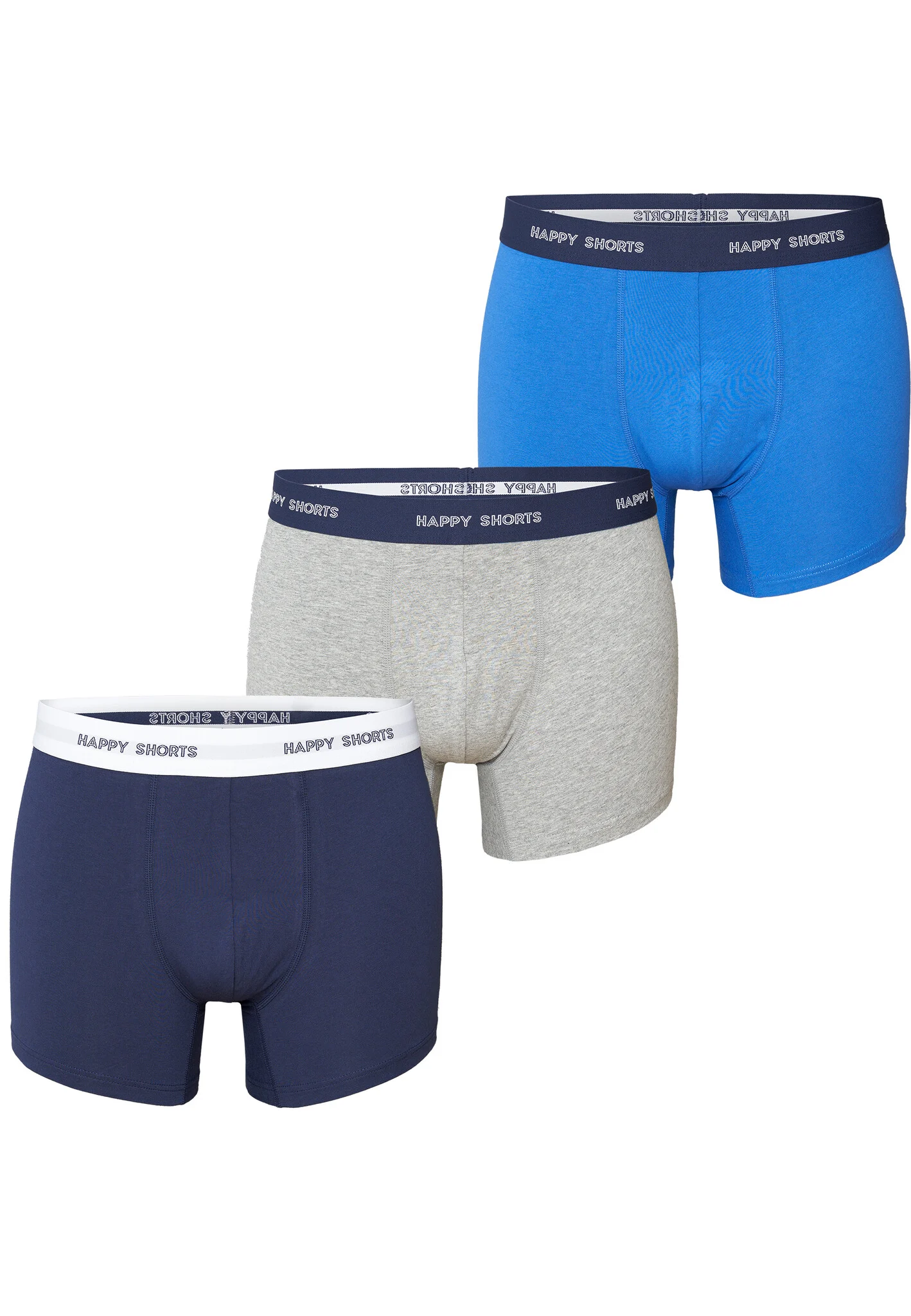 Happy Shorts Heren boxershorts trunks effen blauw/grijs 3-pack