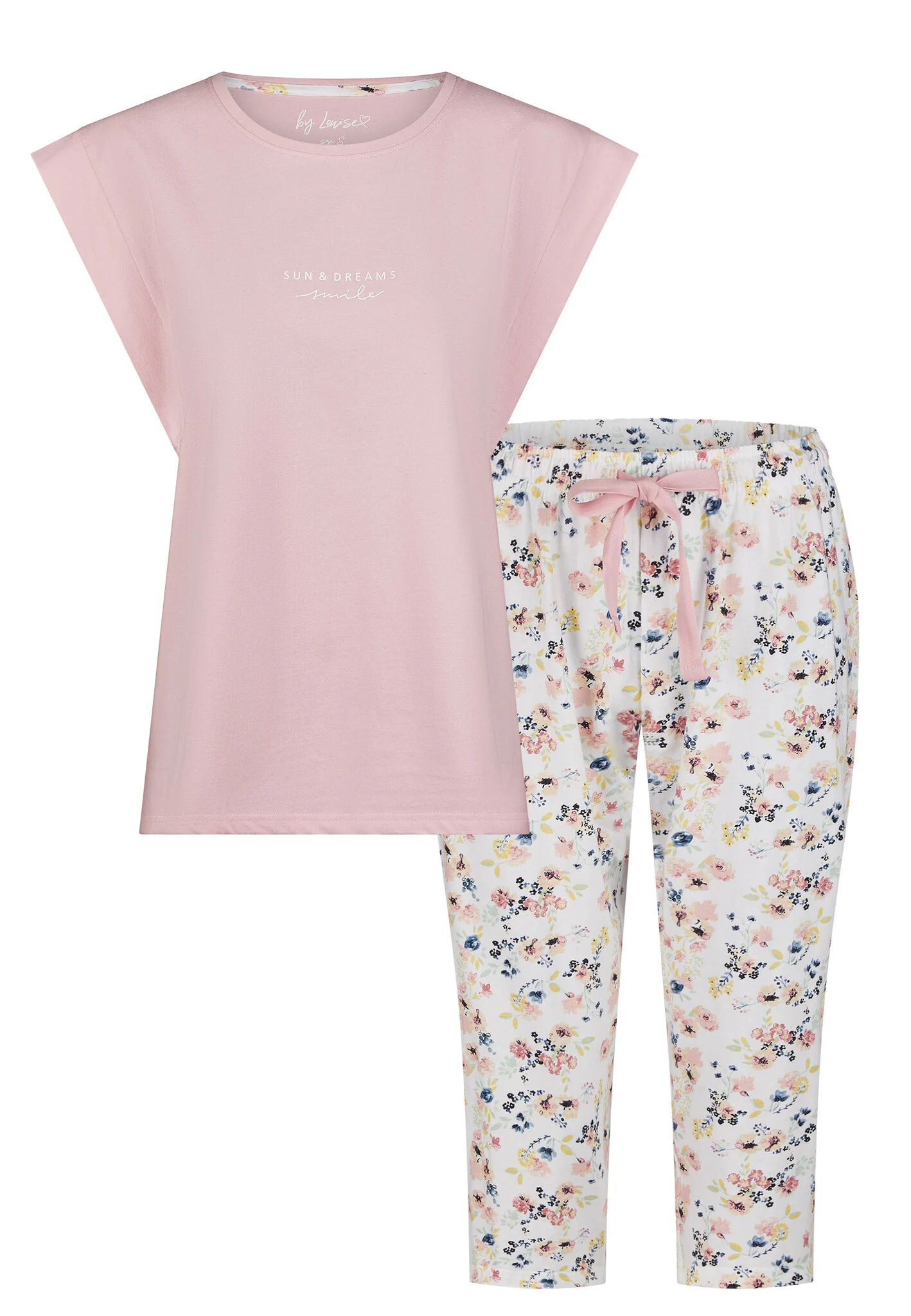 By Louise Dames capri pyjama set roze driekwart