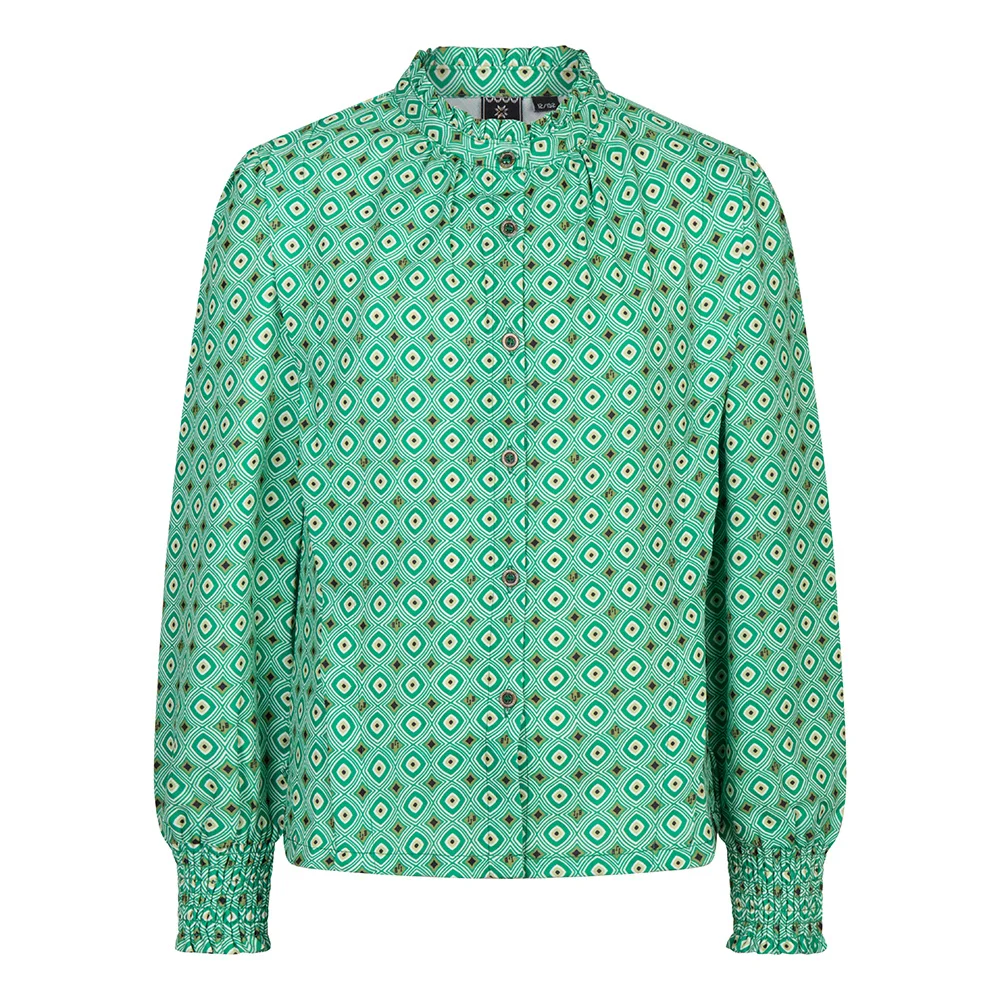 Indian Blue Meisjes shirt geometric print gras