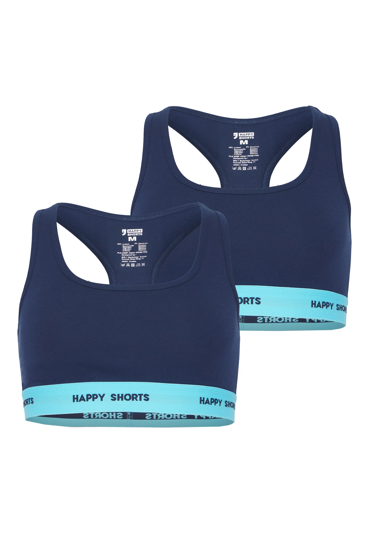 Happy Shorts Dames sport bh bustier blauw 2-pack