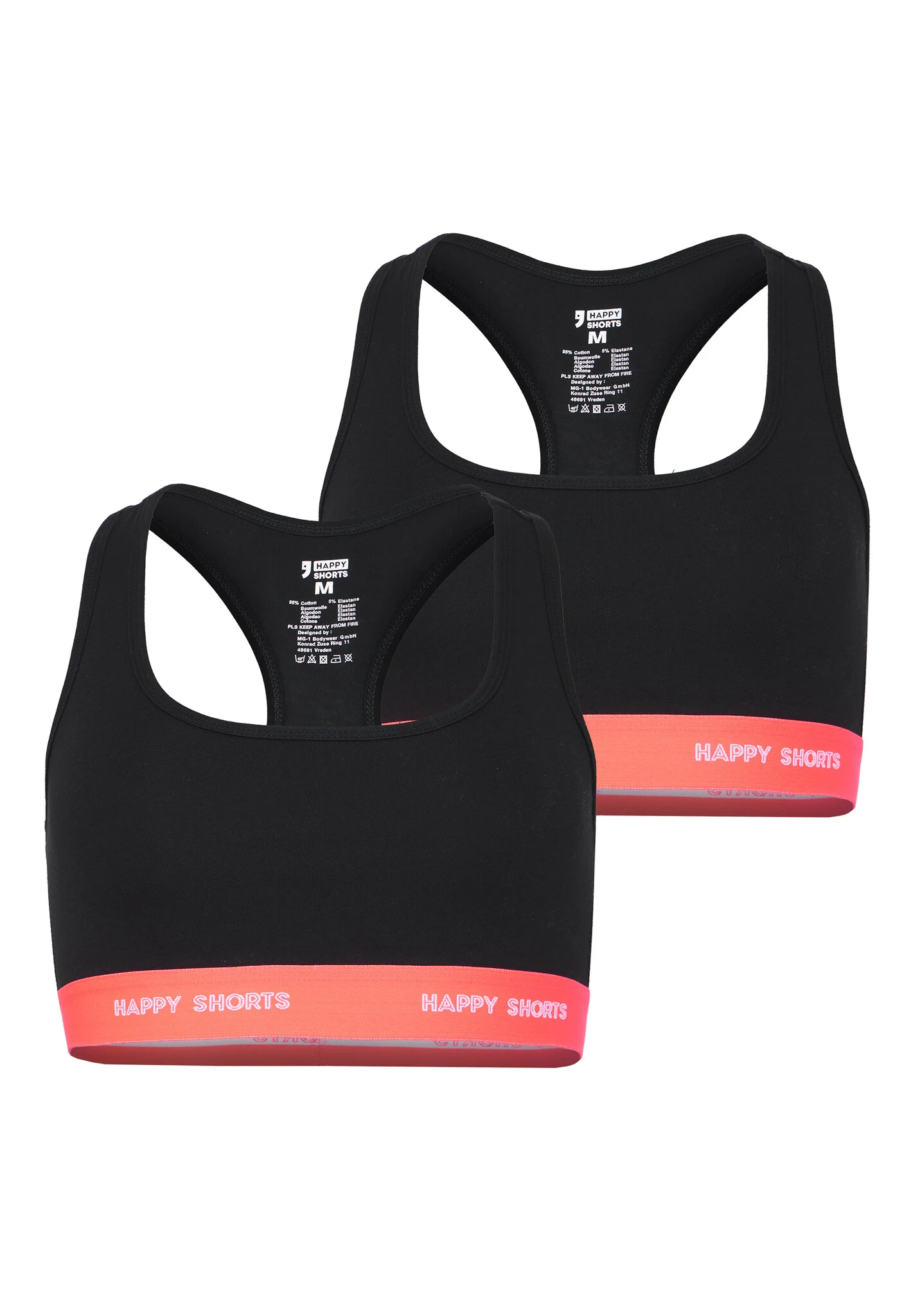 Happy Shorts Dames sport bh bustier zwart 2-pack