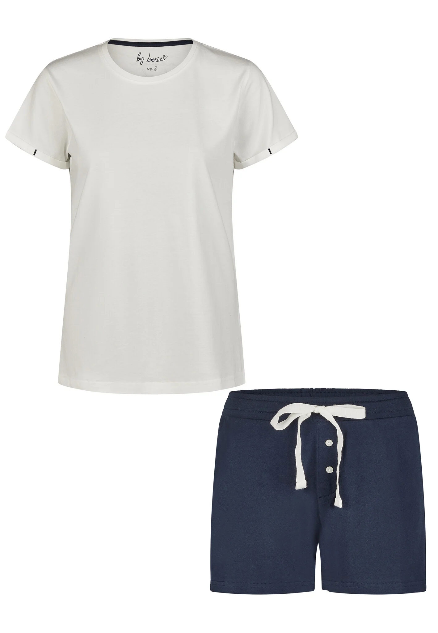 By Louise Essential dames korte pyjama set shortama off-white