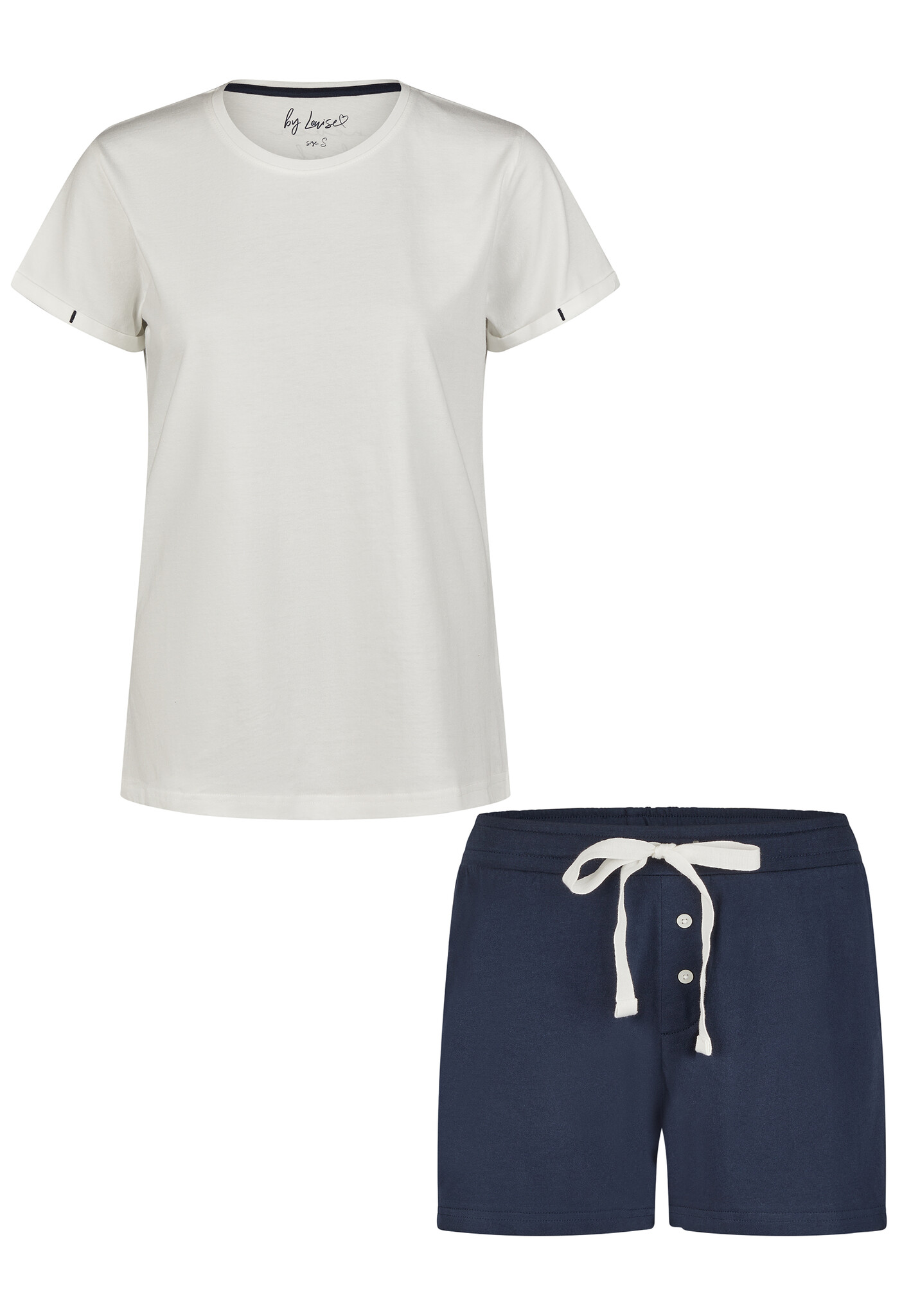 By Louise Essential dames korte pyjama set shortama off-white
