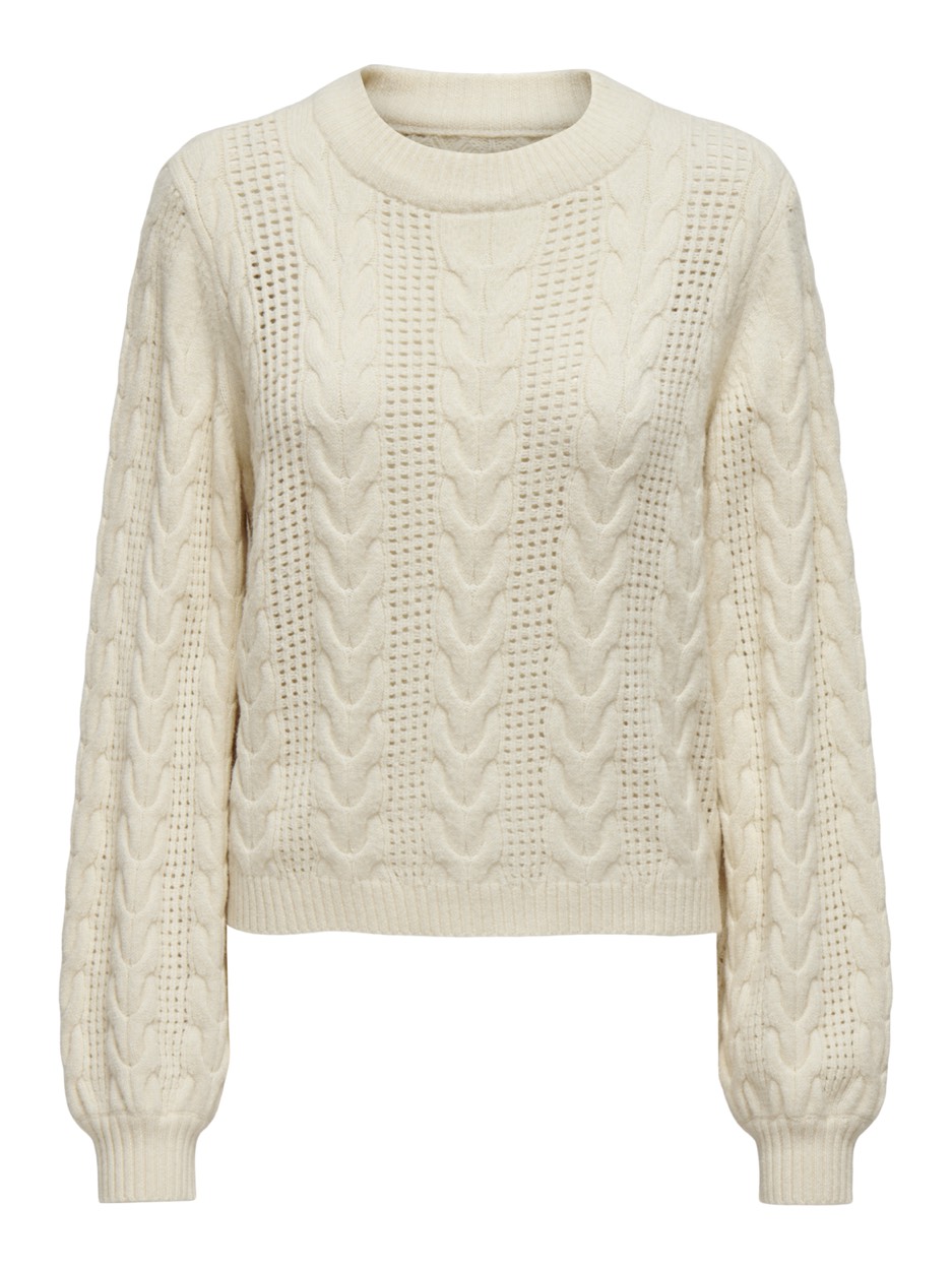 Only Onlrubina ls cable o-neck knt noos ecru