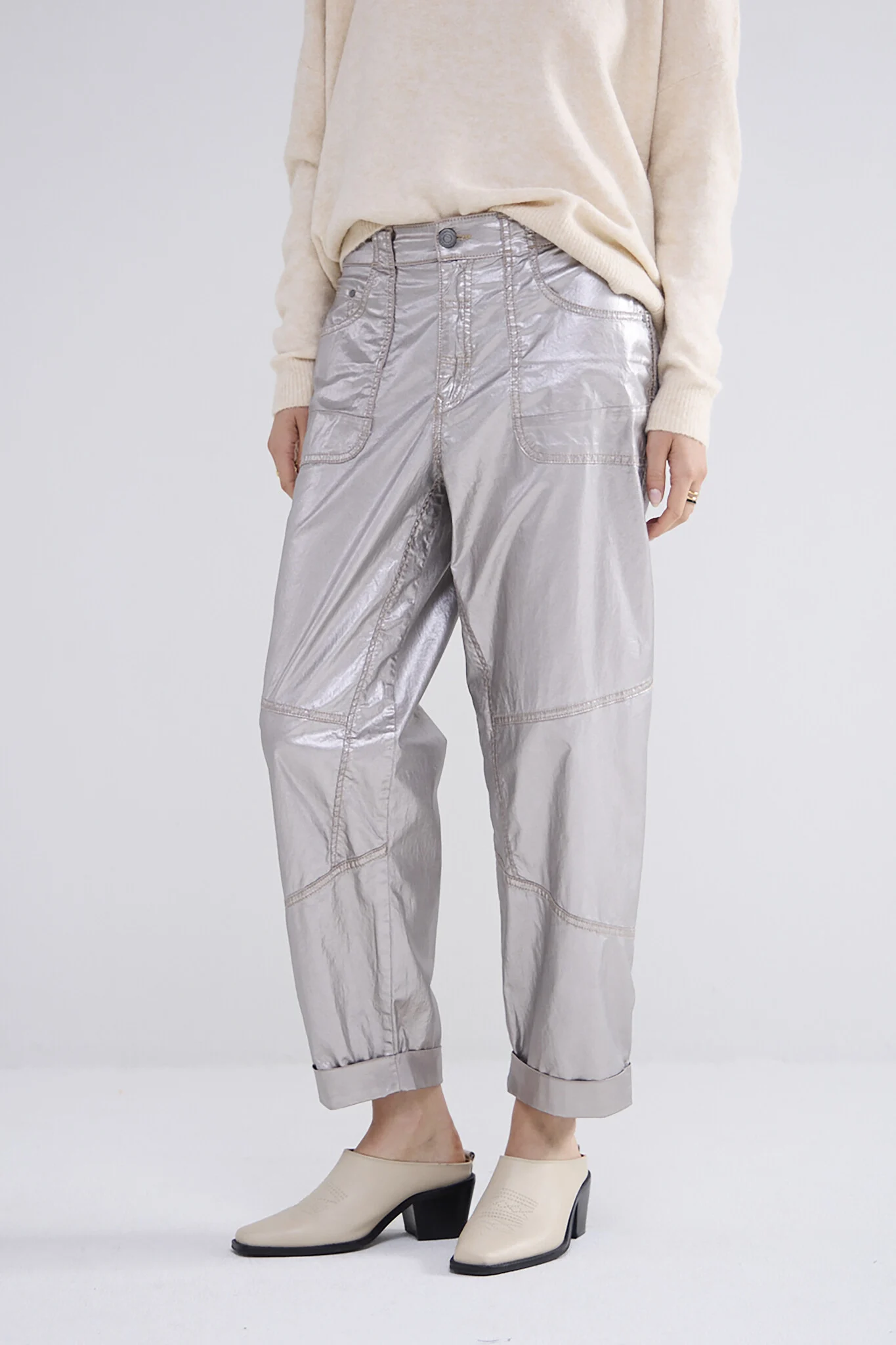 Summum 4s2693-12105 loose tapered pants foil coated