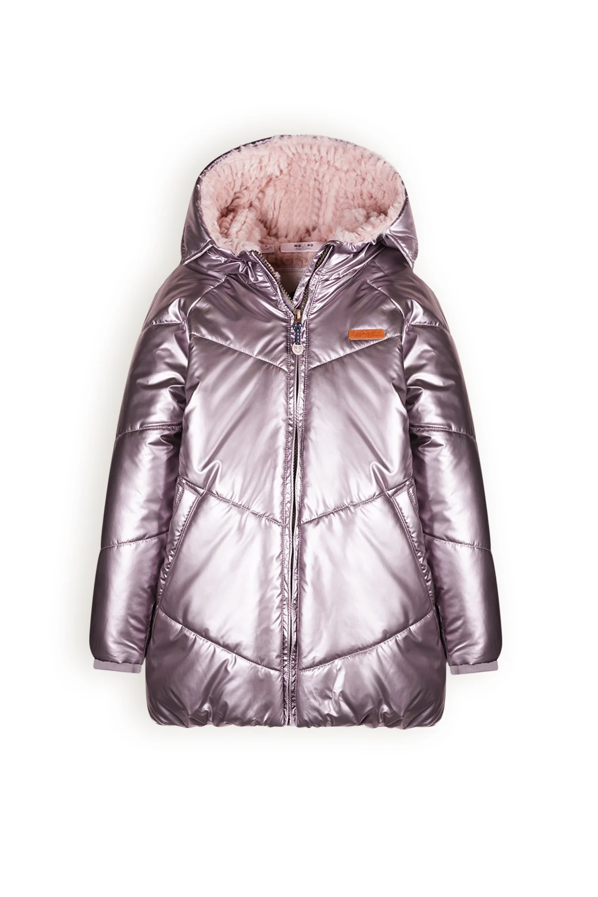 NoNo Meisjes winterjas halflang met capuchon baybee metallic blush