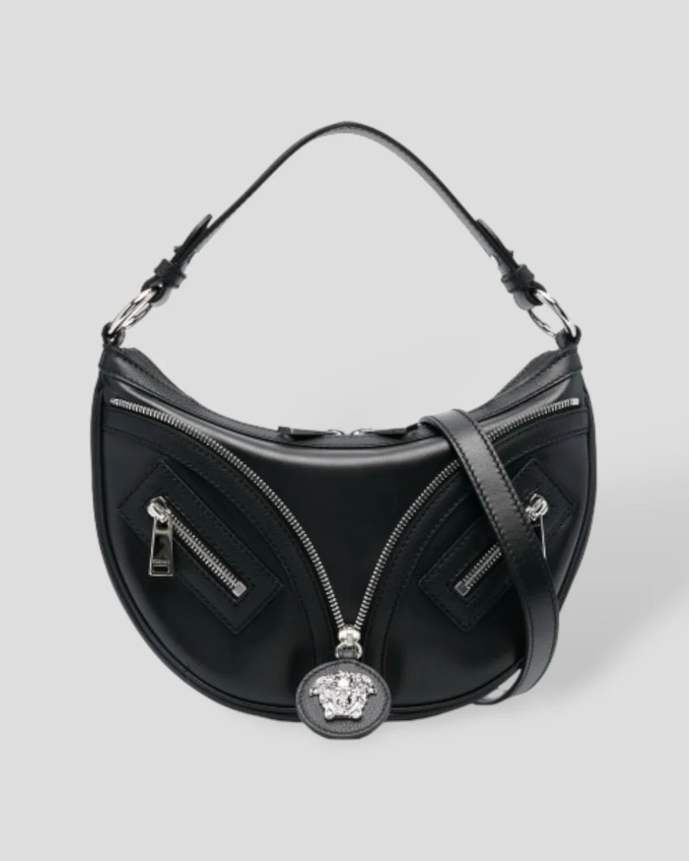 Versace Kalfleer hobo mini schoudertas zwart