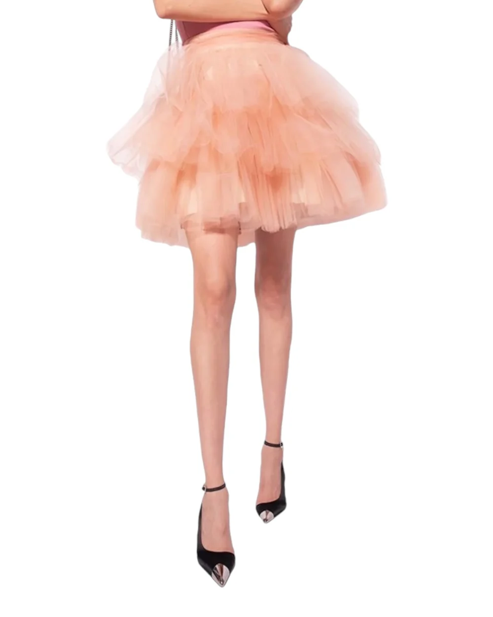 Pinko Roze nylon minirok met volumineuze tulle ruffles