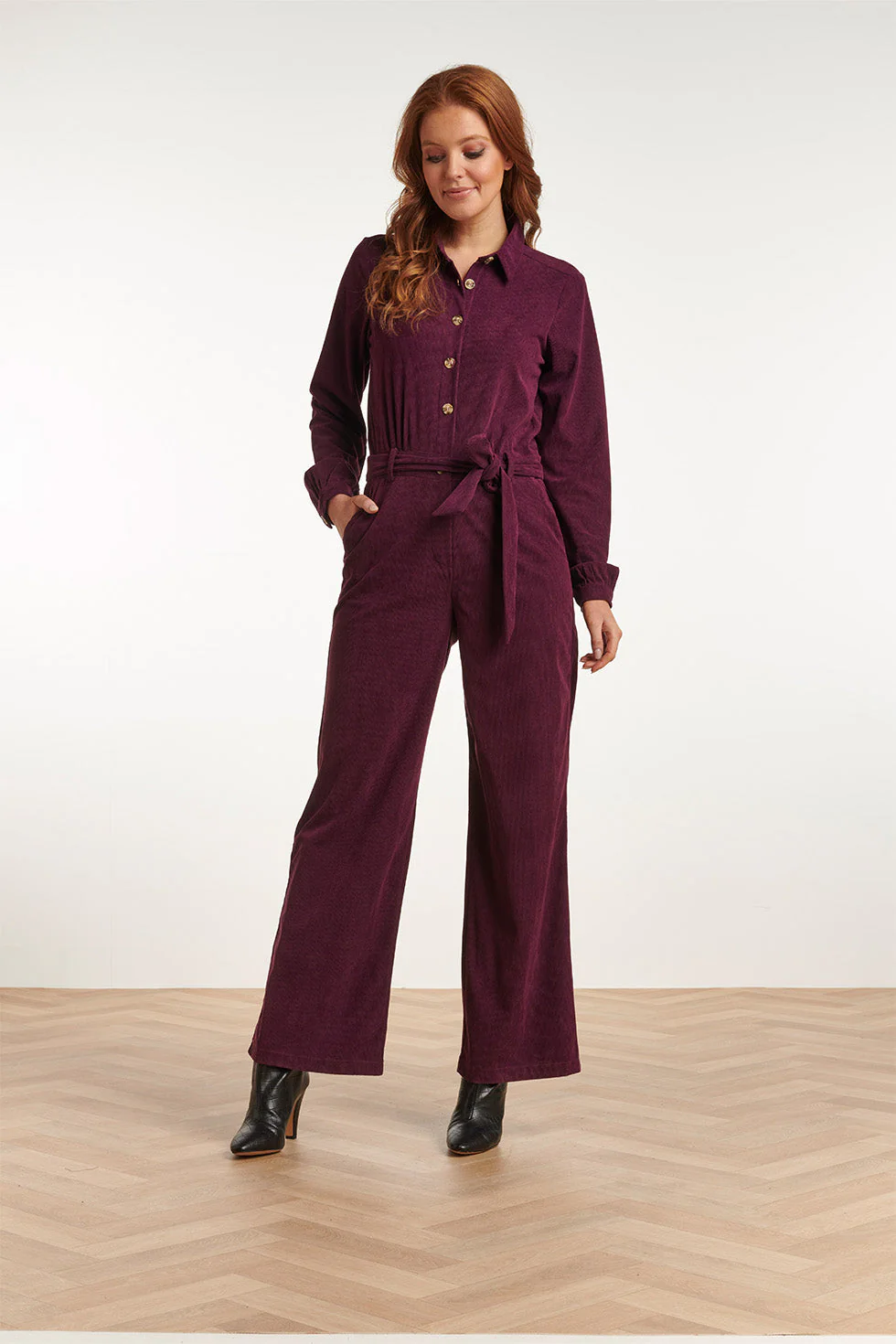 Smashed Lemon 23726-380 corduroy jumpsuit in paars van 100% polyester