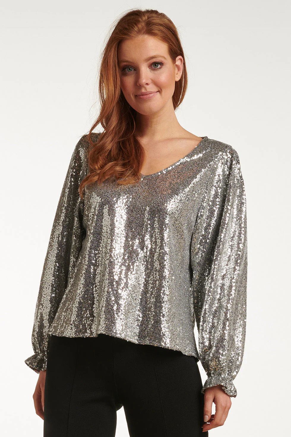 Smashed Lemon 23738-020 zilveren glitter v-hals top voor dames