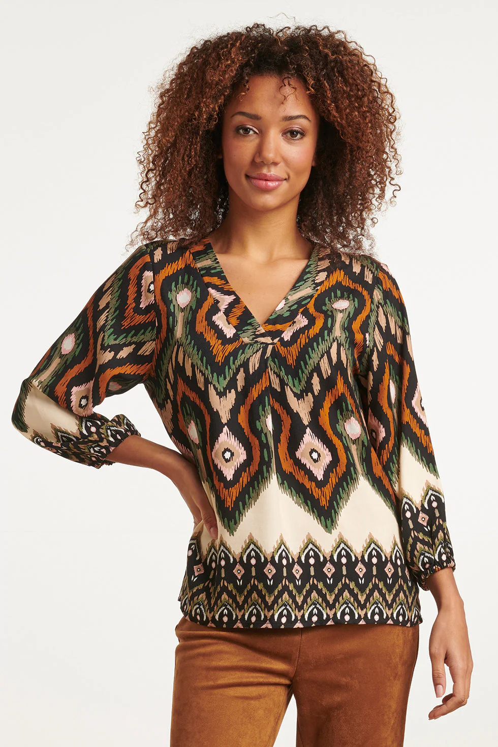 Smashed Lemon 23528 dames klassieke v-hals top met opvallende tribal