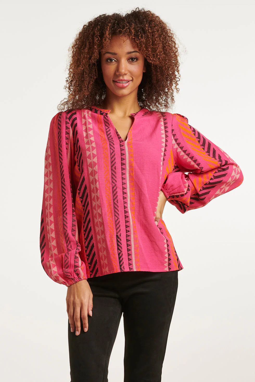 Smashed Lemon 23667 dames fuchsia top met aztec allover print