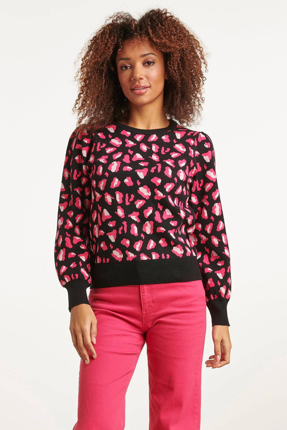 Smashed Lemon 23598 animal print gebreide top met pofmouwen