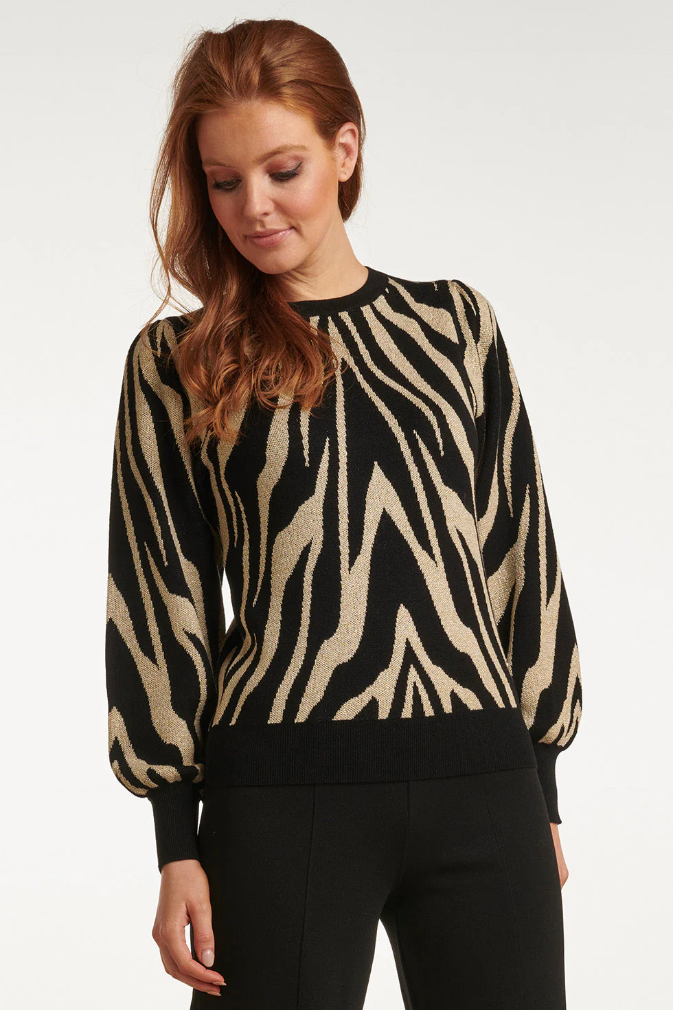 Smashed Lemon 23702-999-010 zebra print ronde hals gebreide top in