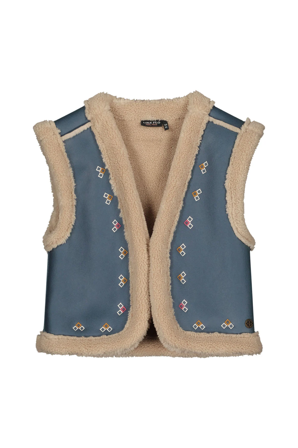 Like Flo Meisjes gilet teddy embroidery dewi blauw
