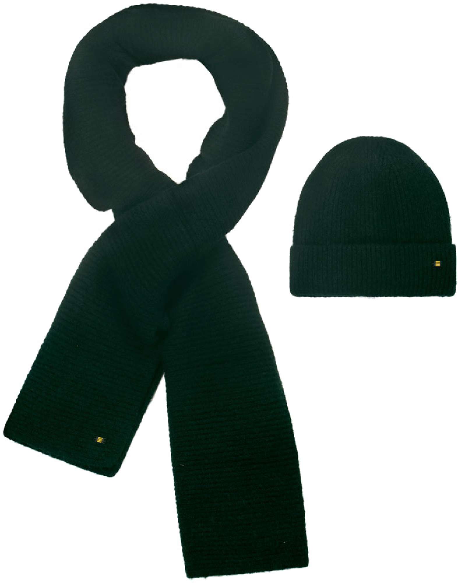 No Excess Beenie + scarf rib knit set dark green