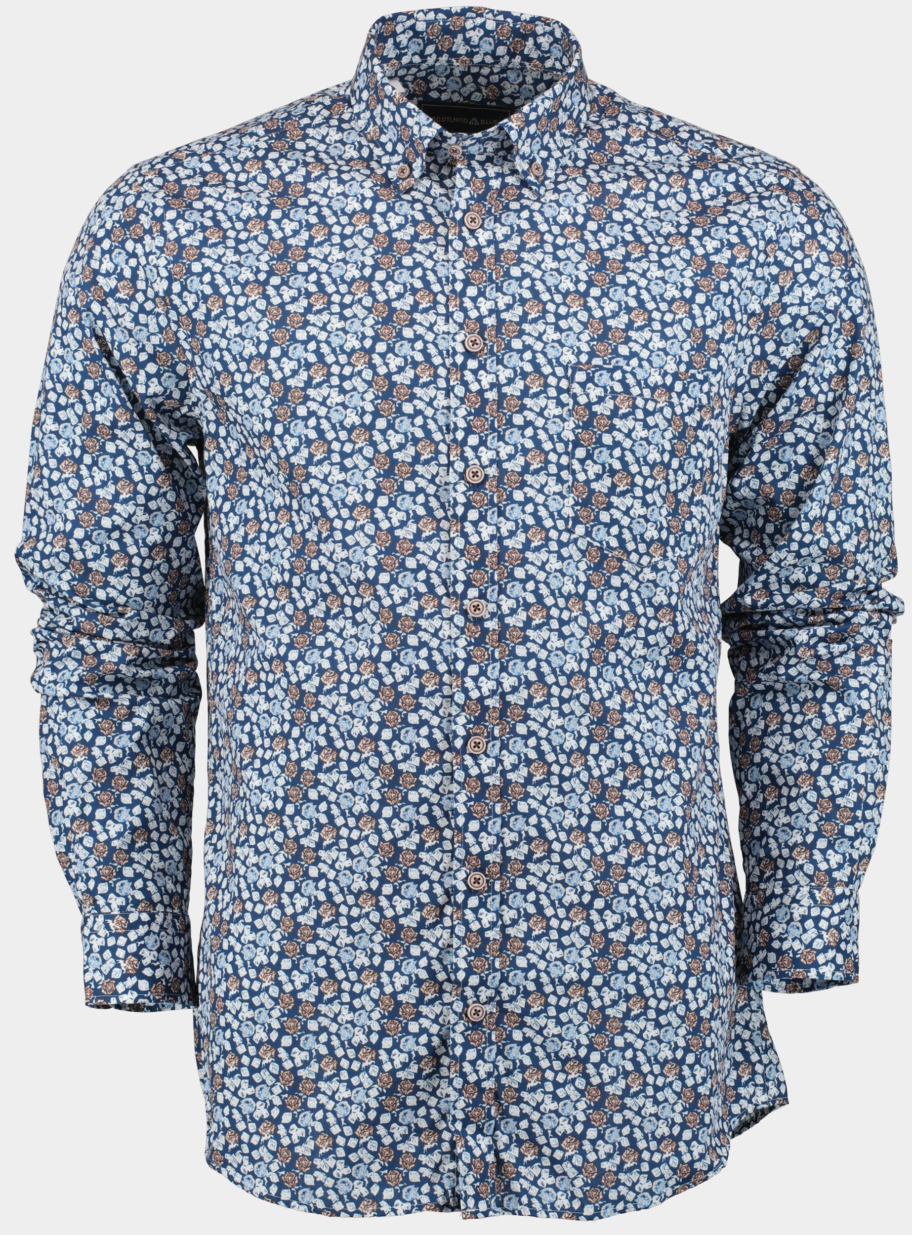 Bos Bright Blue Scotland blue casual hemd lange mouw jerome shirt bd printed popli 24307je08sb/290 navy