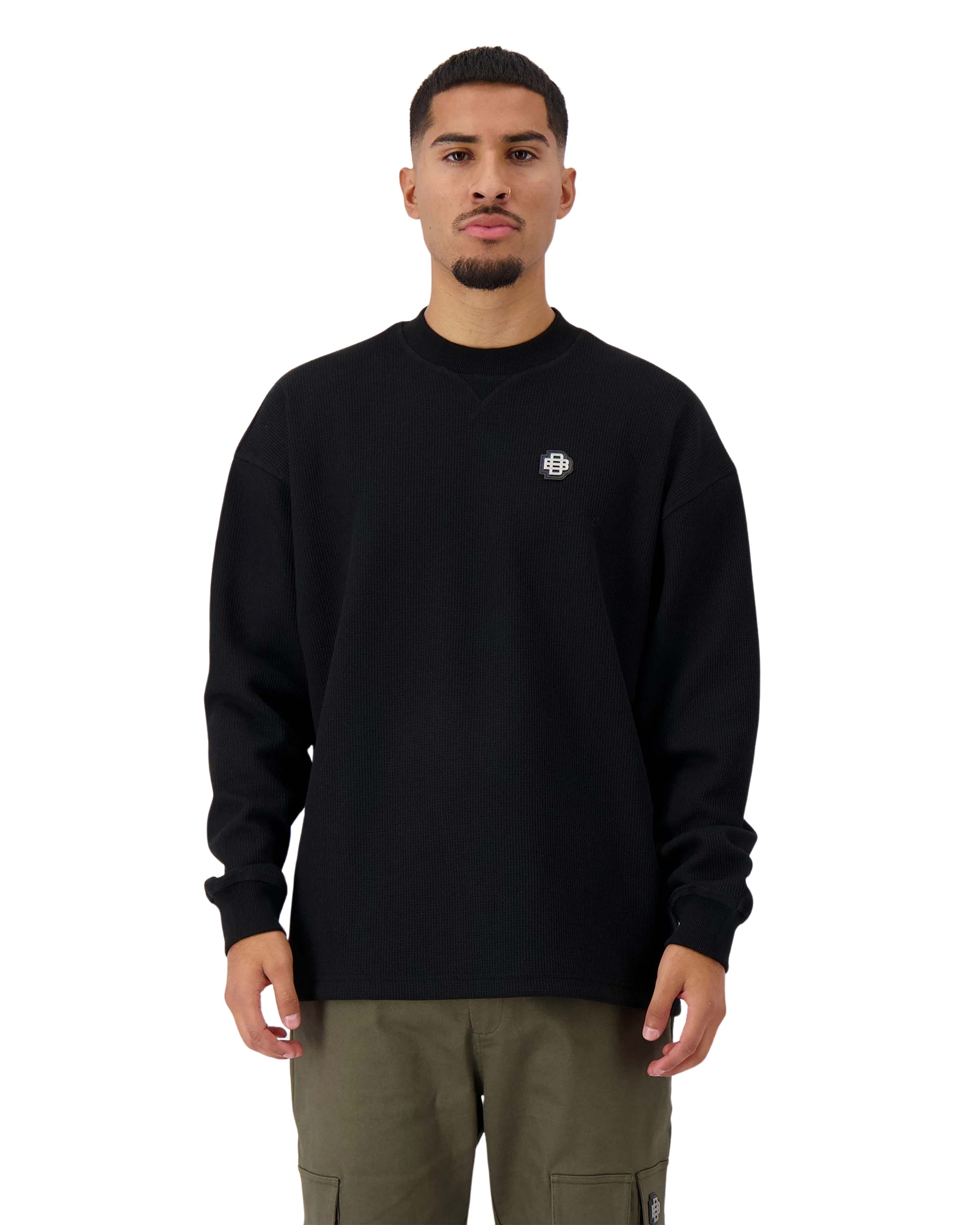 Black Bananas Monogram waffle crewneck weater