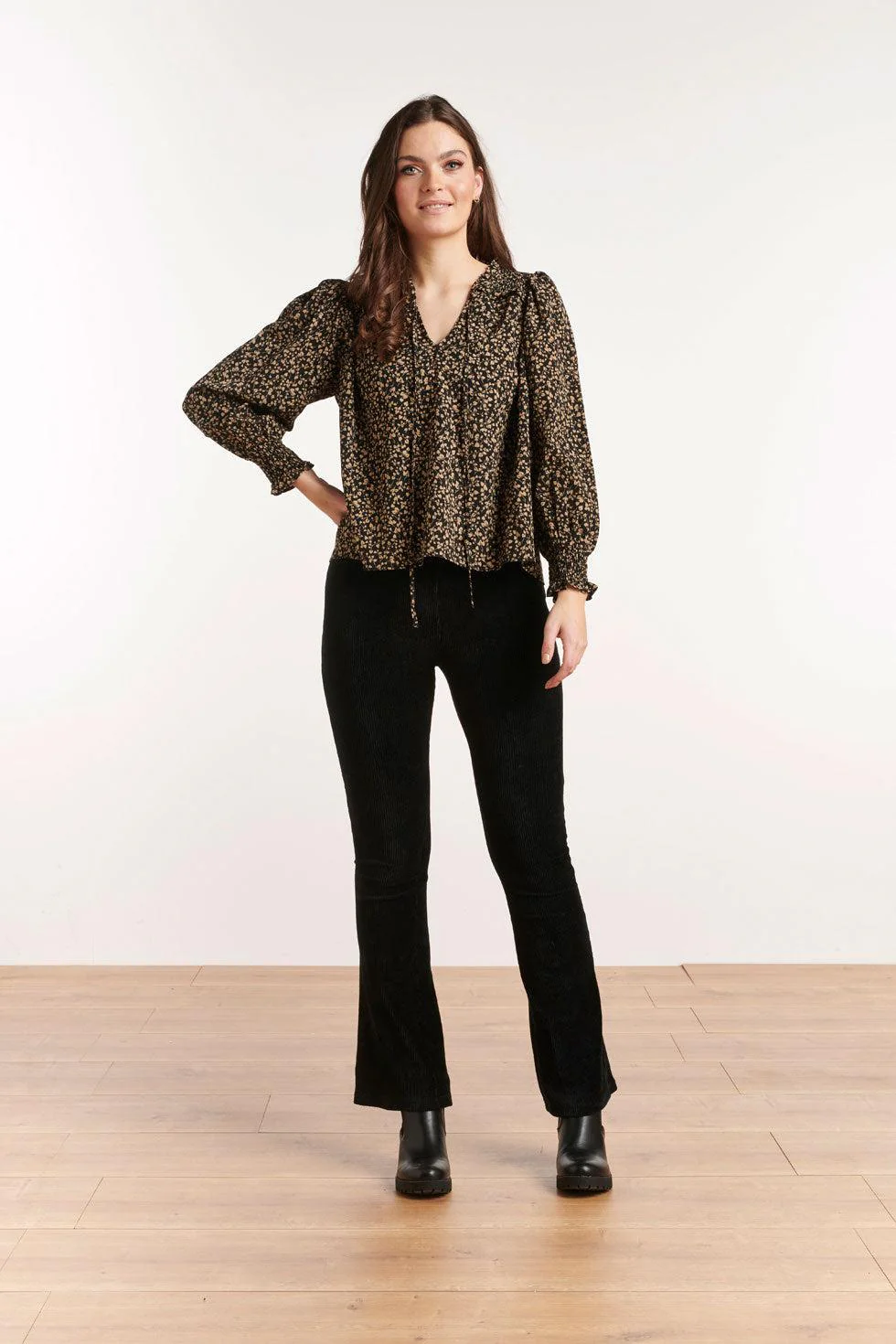 Smashed Lemon 22542 bladeren print top lange pofmouwen