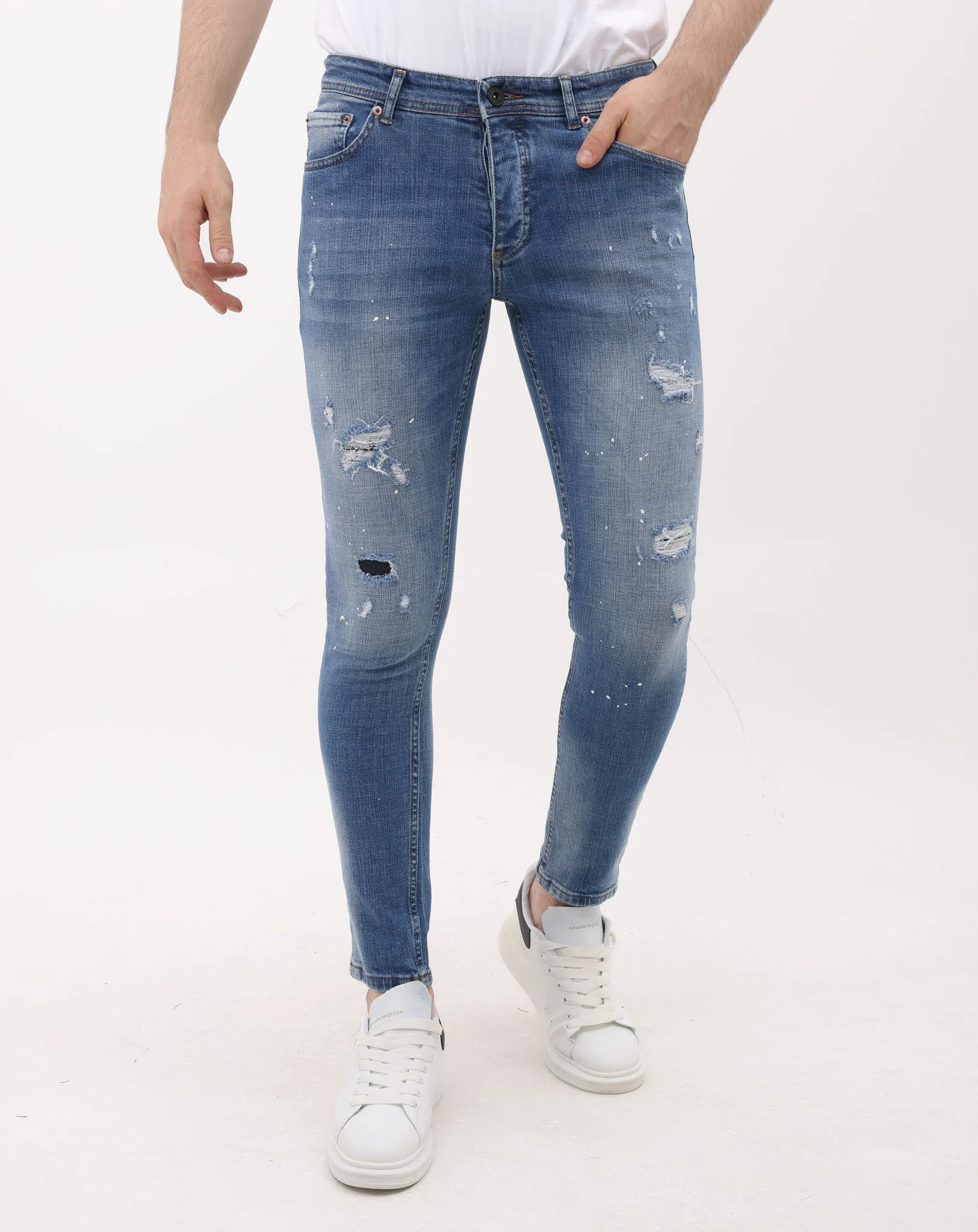 Mario Morato Ripped jeans slim fit met verfspatten mm