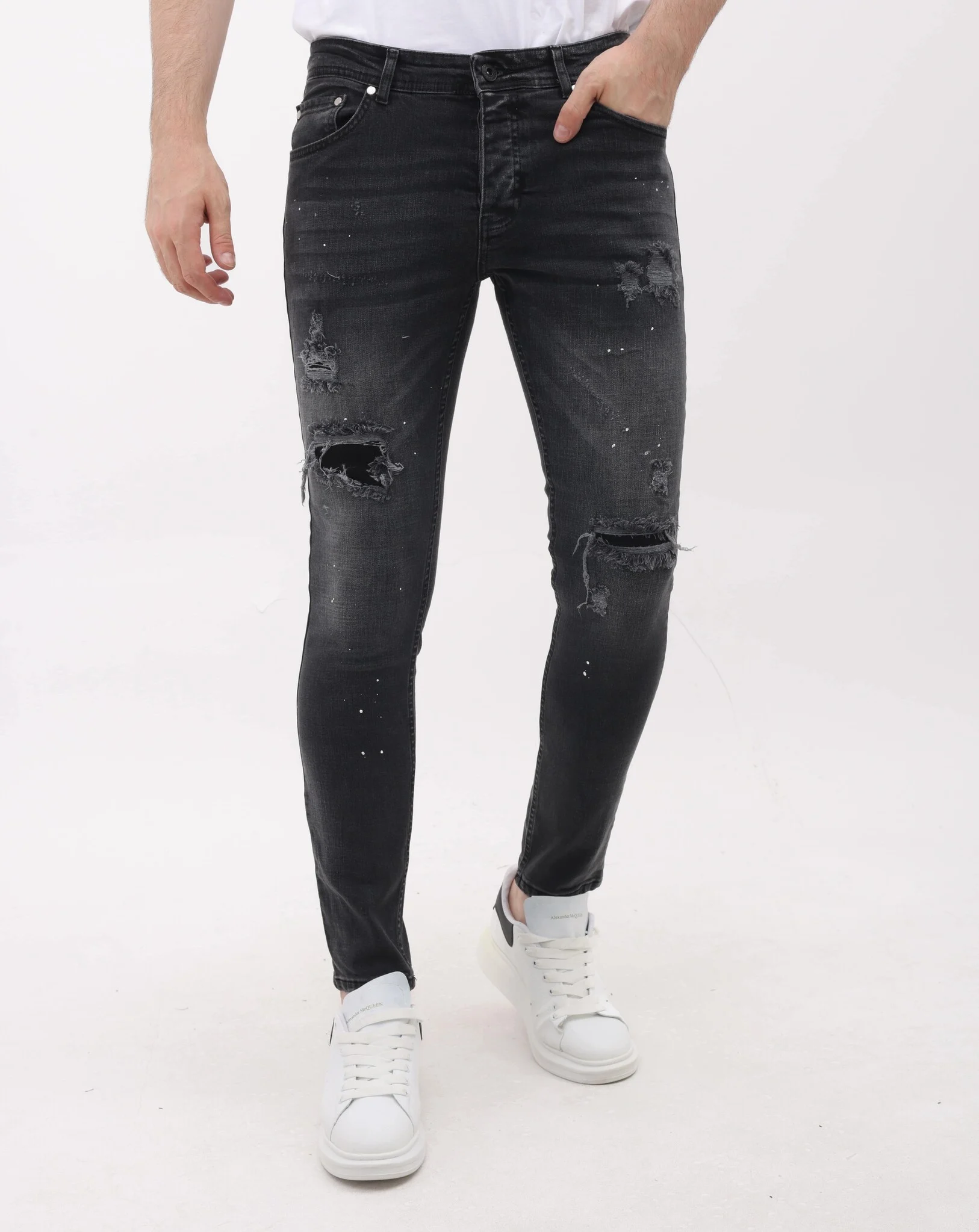 Mario Morato Spijkerbroek slim fit jeans met verfspatten mm