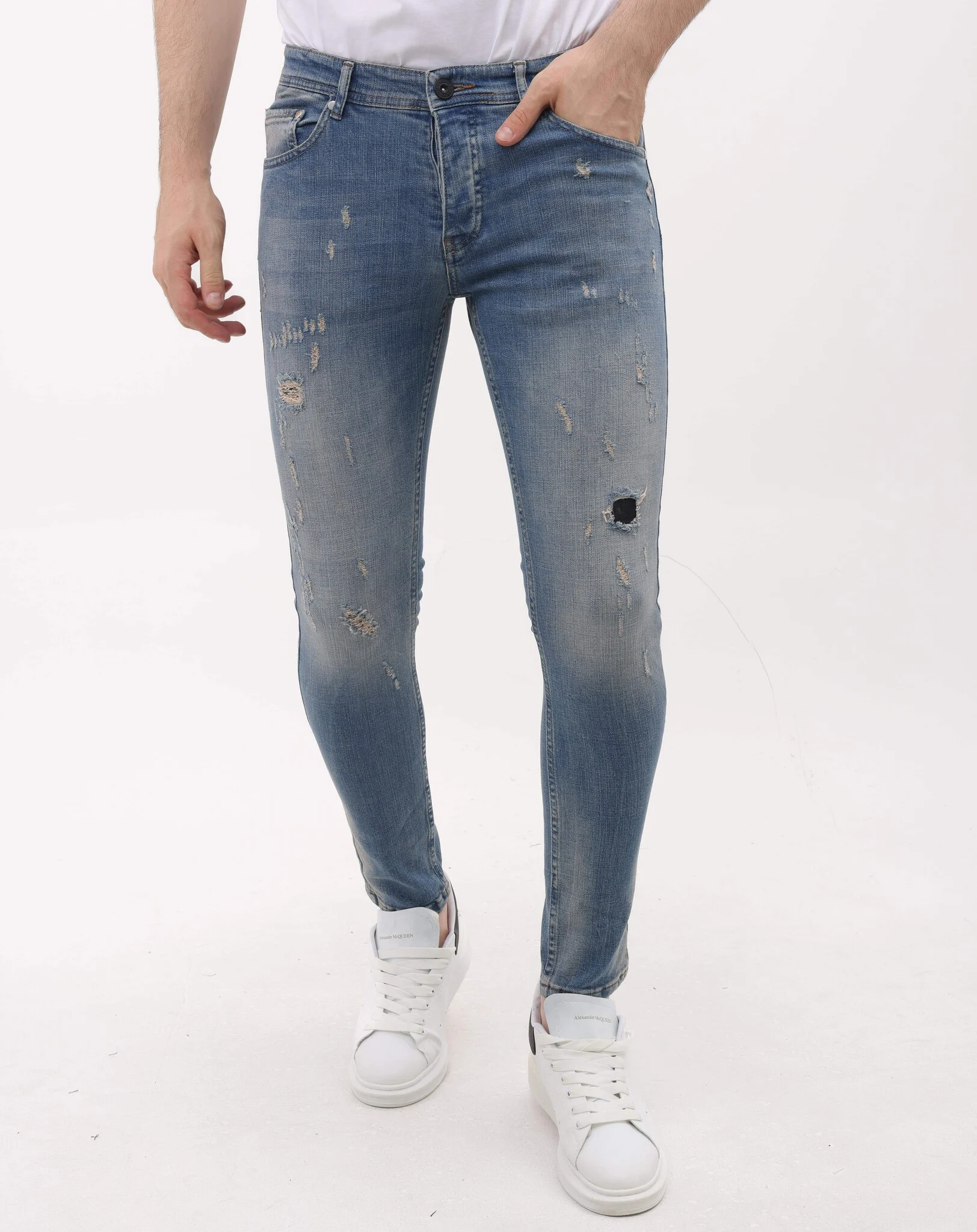 Mario Morato Sim fit stretch jeans met scheuren mm