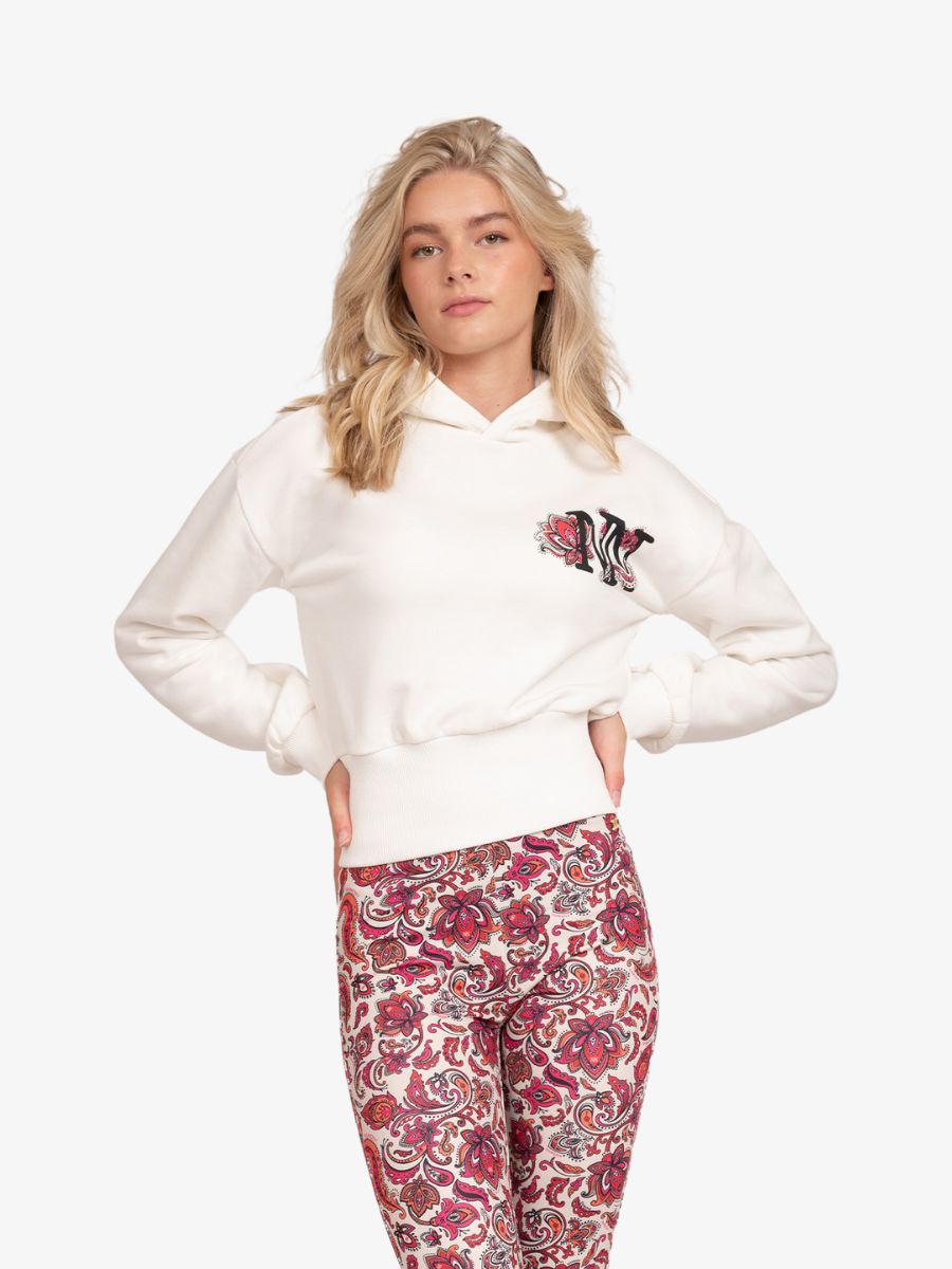 Nik & Nik Meisjes hoodie rib off white fuchsia pop