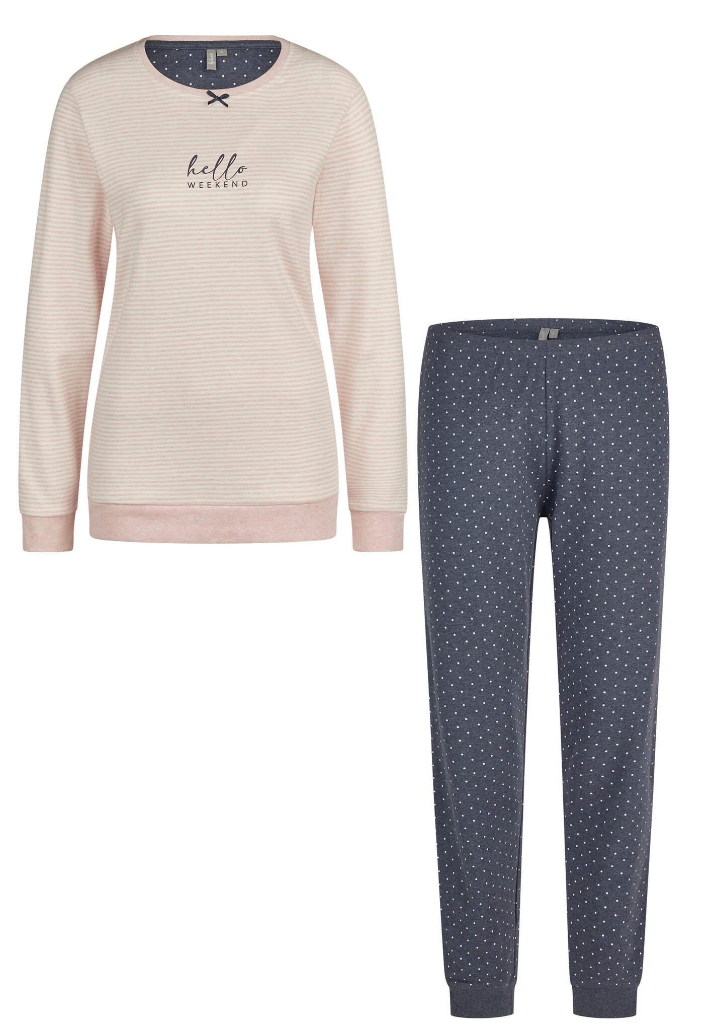 By Louise Dames winter pyjama set lang interlock roze gestreept