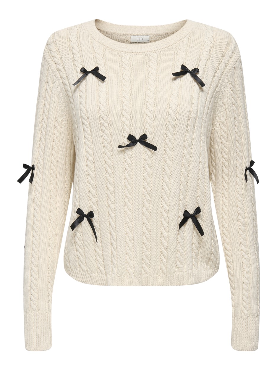 Jacqueline de Yong Jdybow ls oneck capble pullover ecru