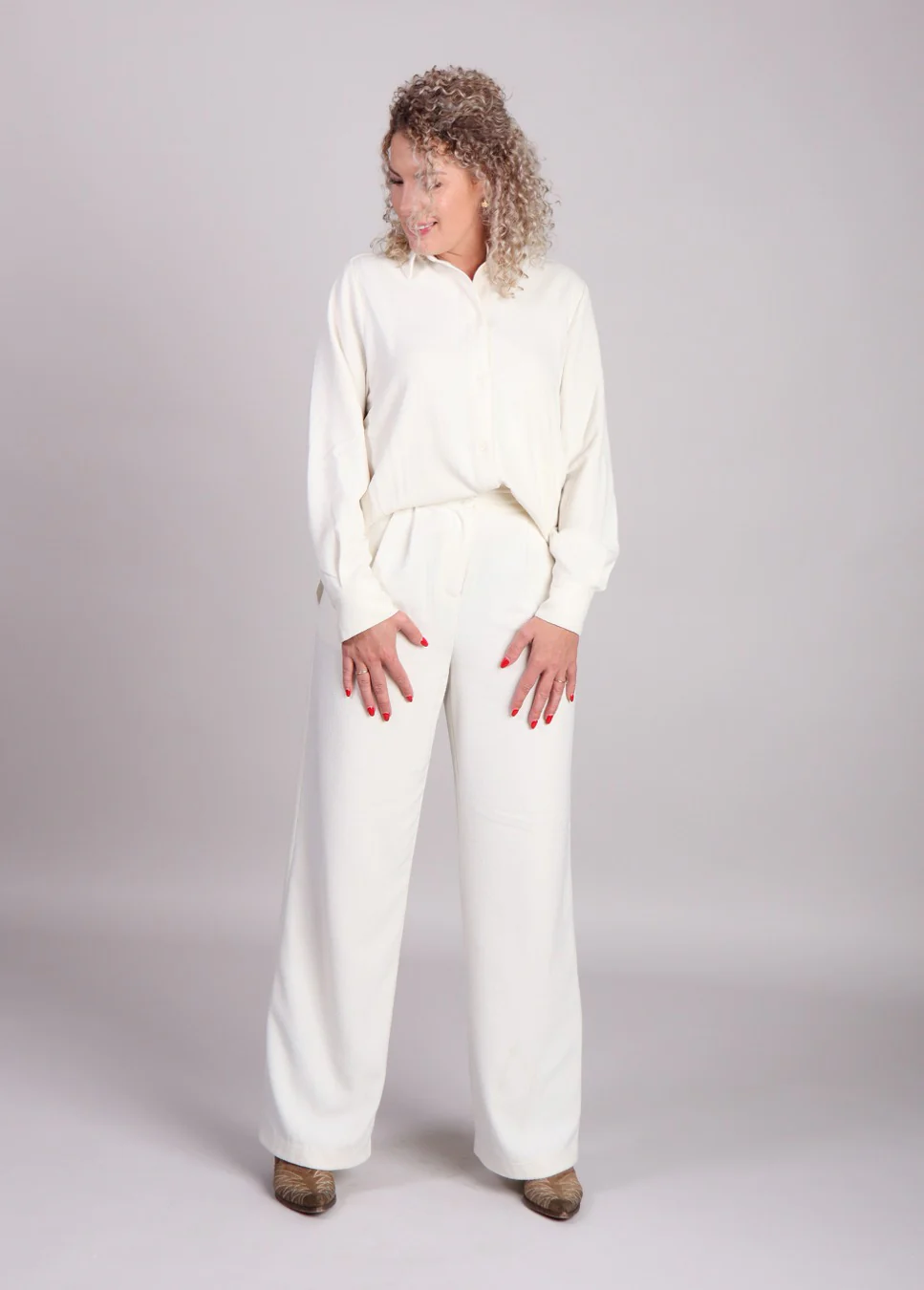 Modström Off white boucle wide leg pantalon karter
