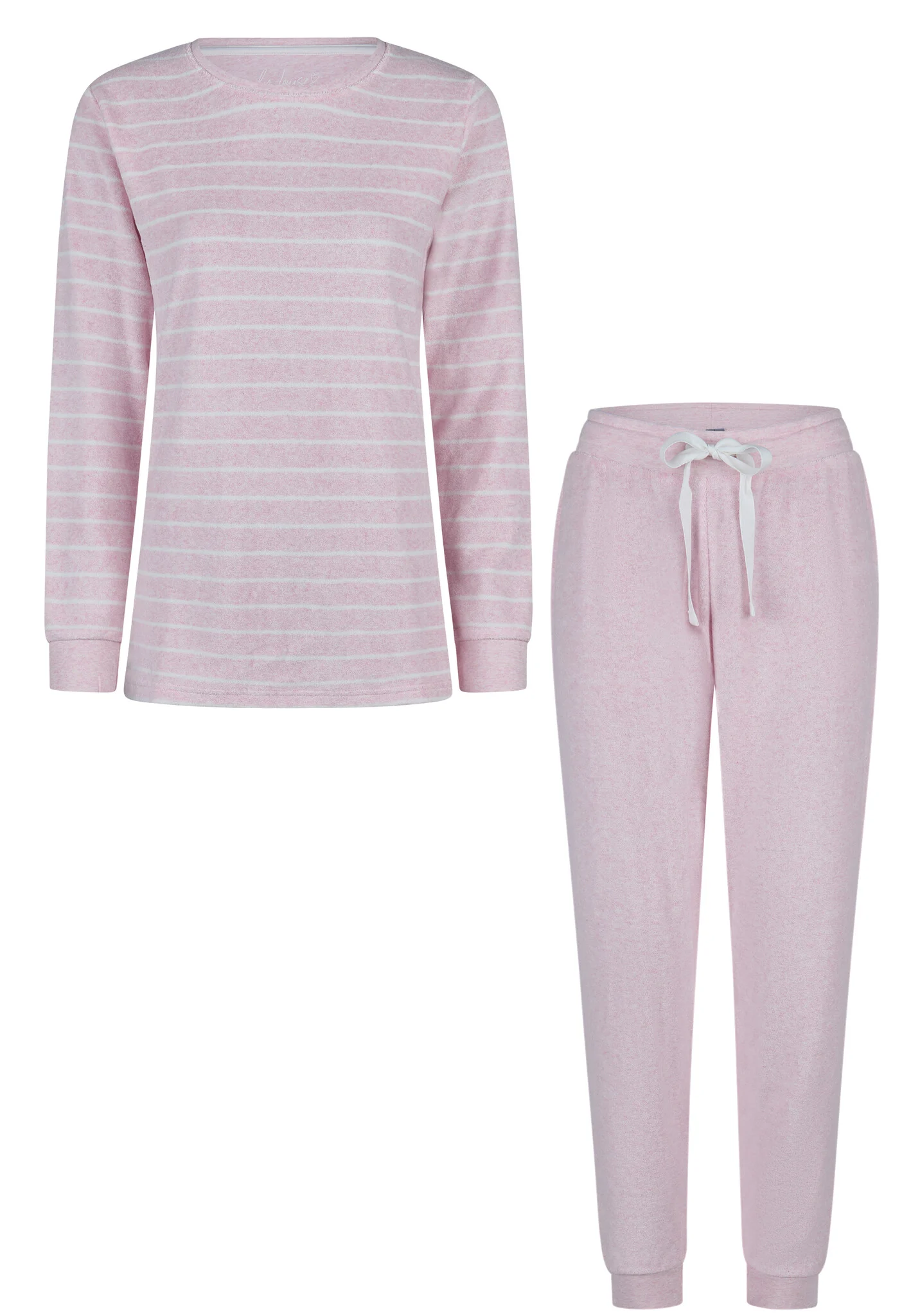 By Louise Dames winter pyjama set lang badstof gestreept roze